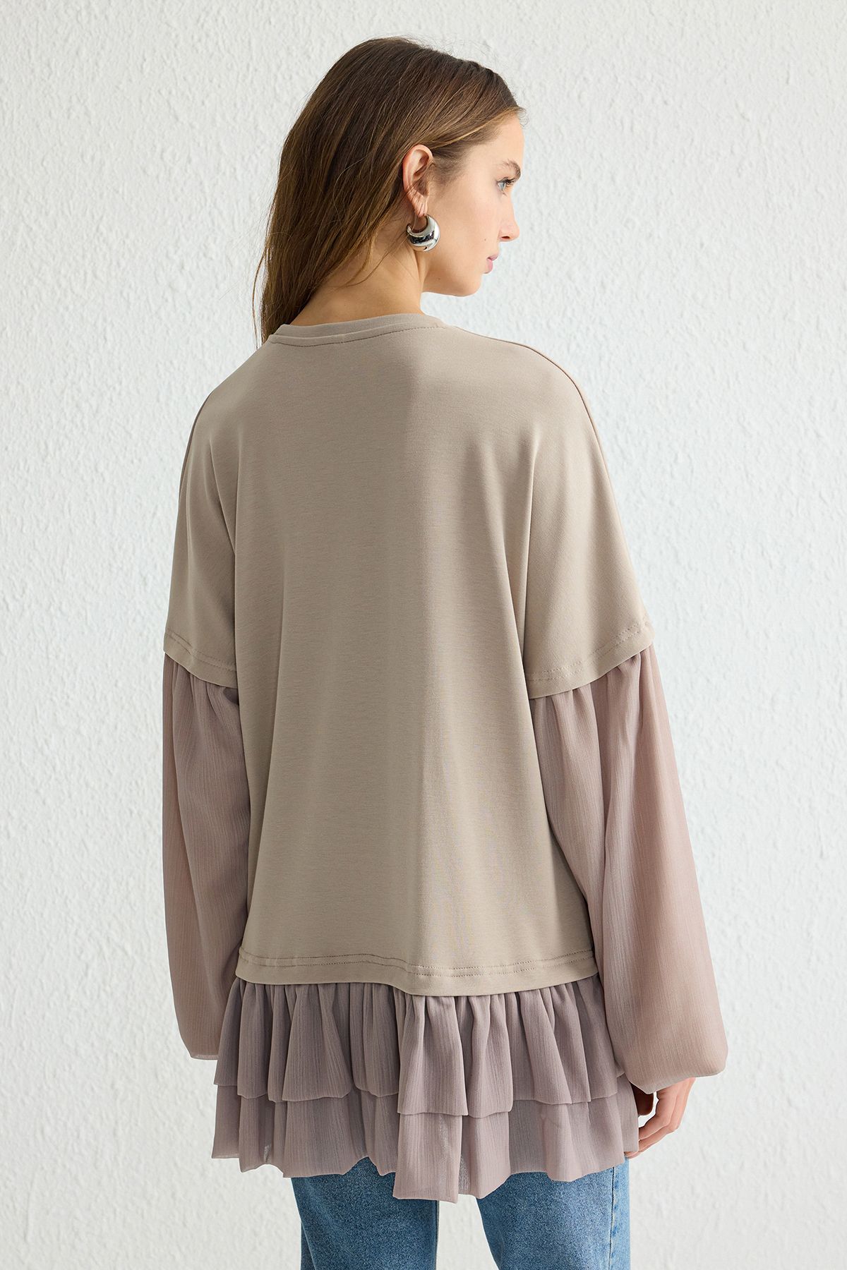 Trendyol Modest-Πλεκτό τουνίκ Interlock Relaxed Mink TCTSS25UK00004 5