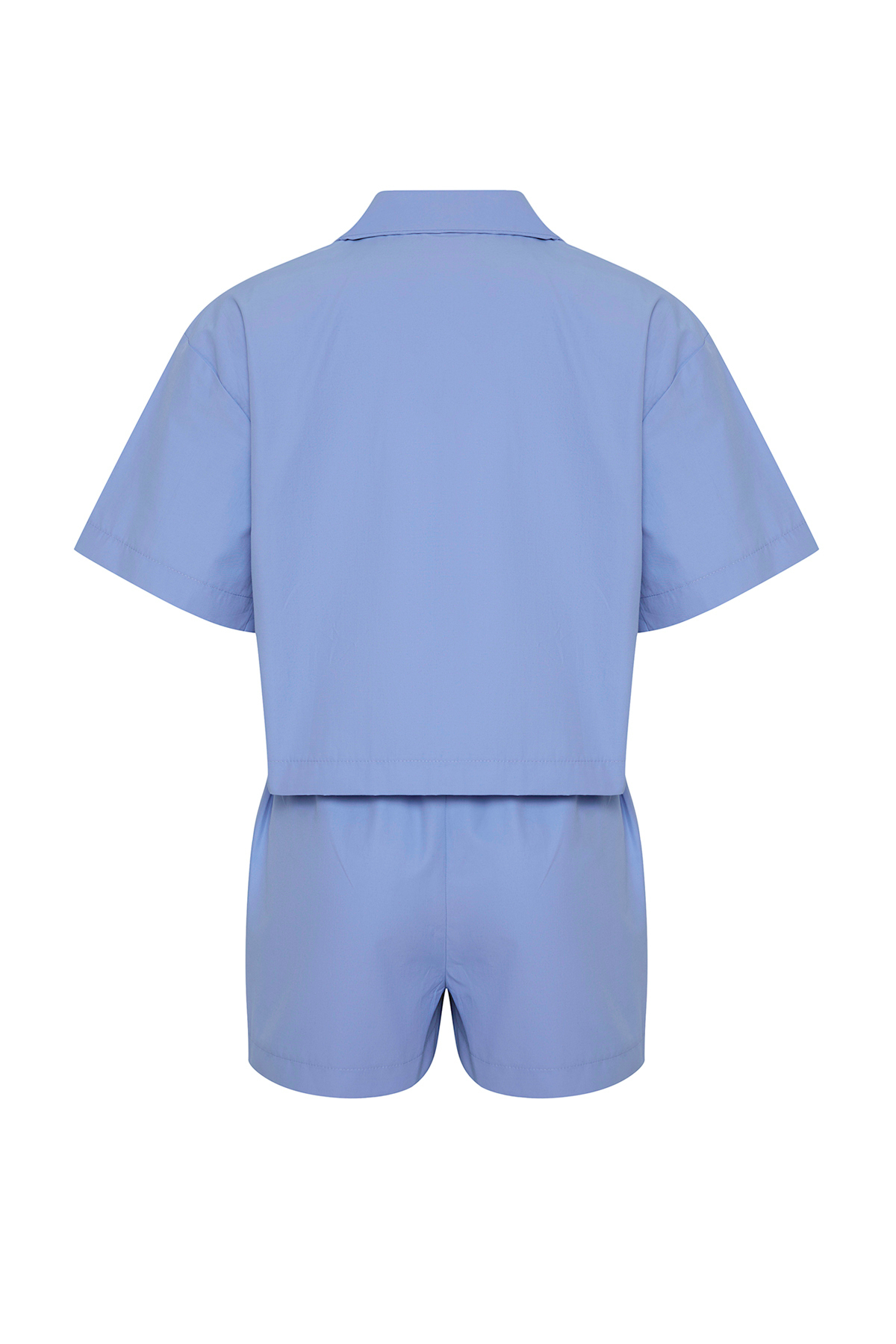 Trendyolmilla  Mavi Dokuma Çiçek Aplikeli Plaj Gömlek-Şort Takım TBESS25AU00002 - Görsel 8