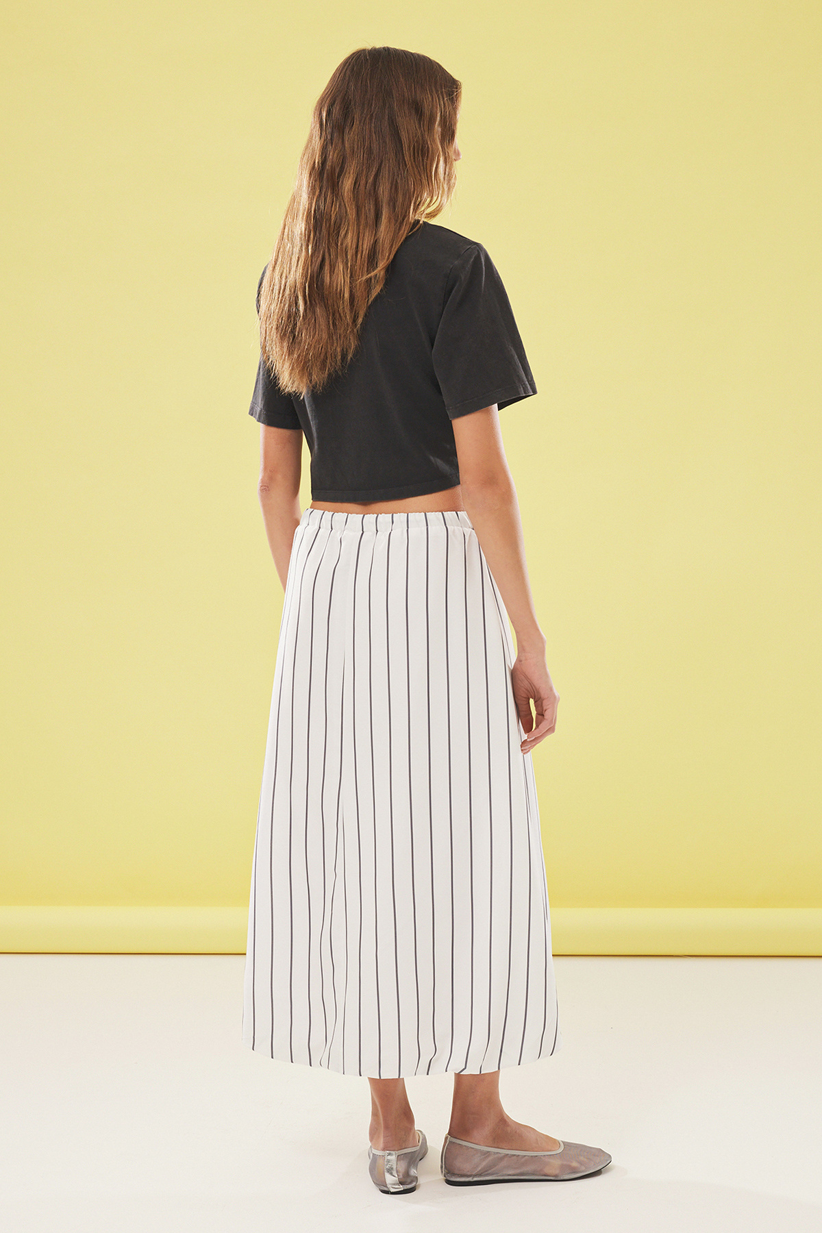 Trendyol Collection-Fusta albă cu dungi lungi maxi țesute cu balon TWOSS25ET00077 5