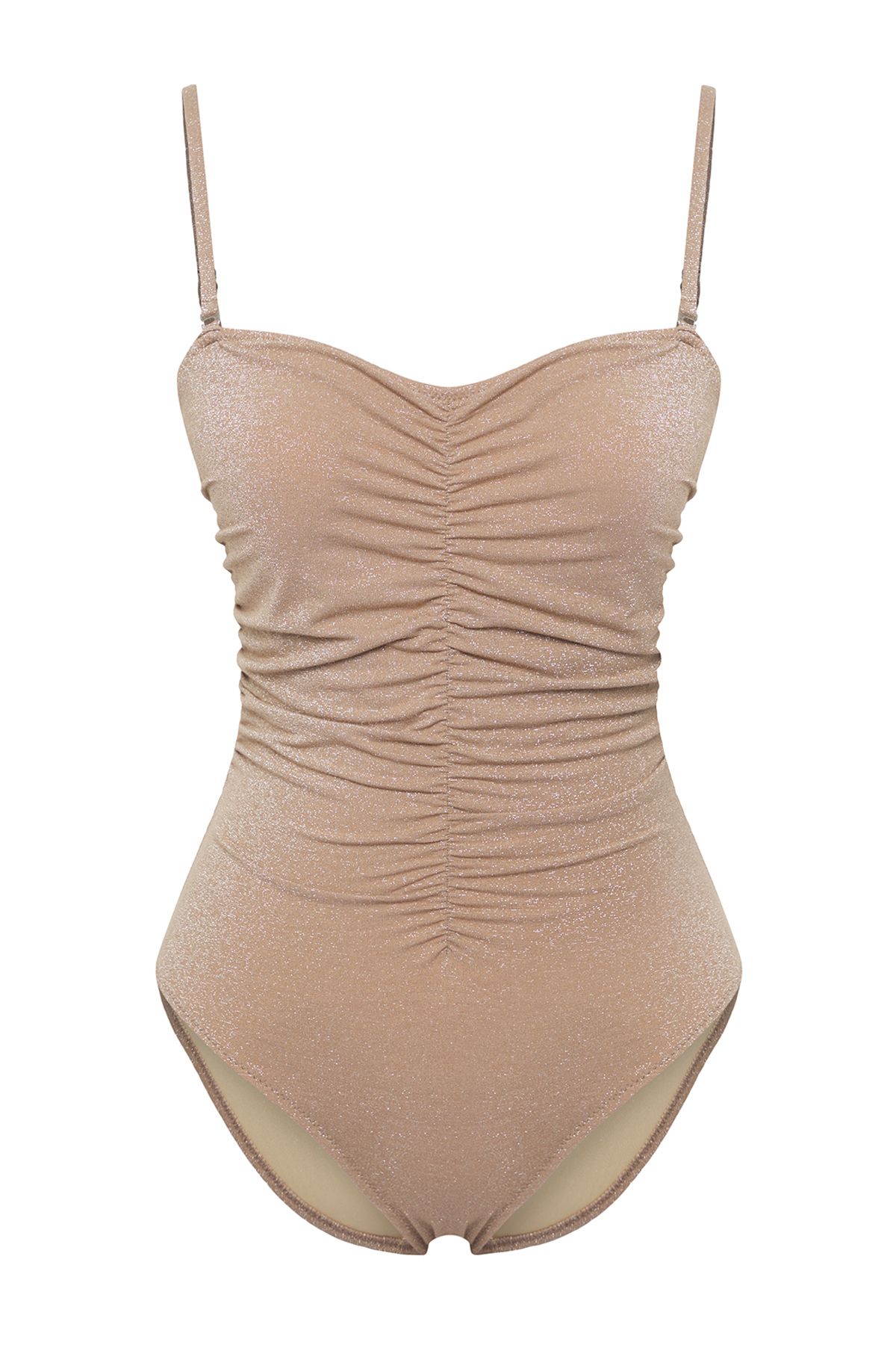 Trendyol Collection-Mink*St Plain Strapless Draped Strap Swimsuit 5