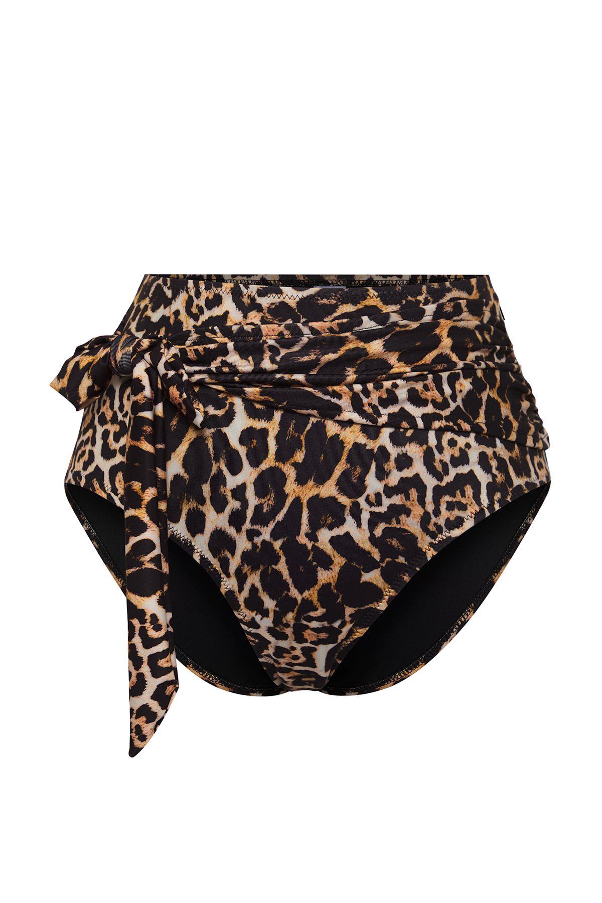 Trendyol Collection-Leopard Print Belted Tie-Up High Waist Hipster Core Bikini Bottom Tbess24Ba00133 5