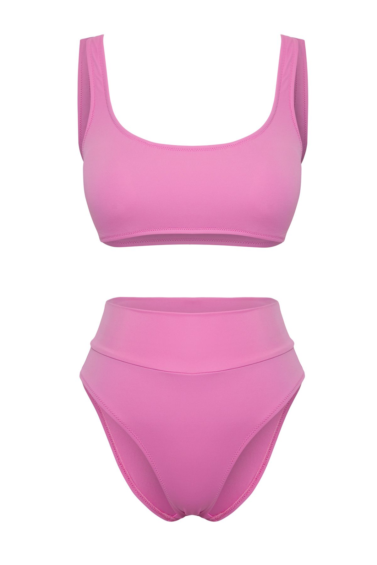 Trendyol Collection-Rózsaszín*001 virágos Bralette búvár/Scuba magas derekú bikini szett 6