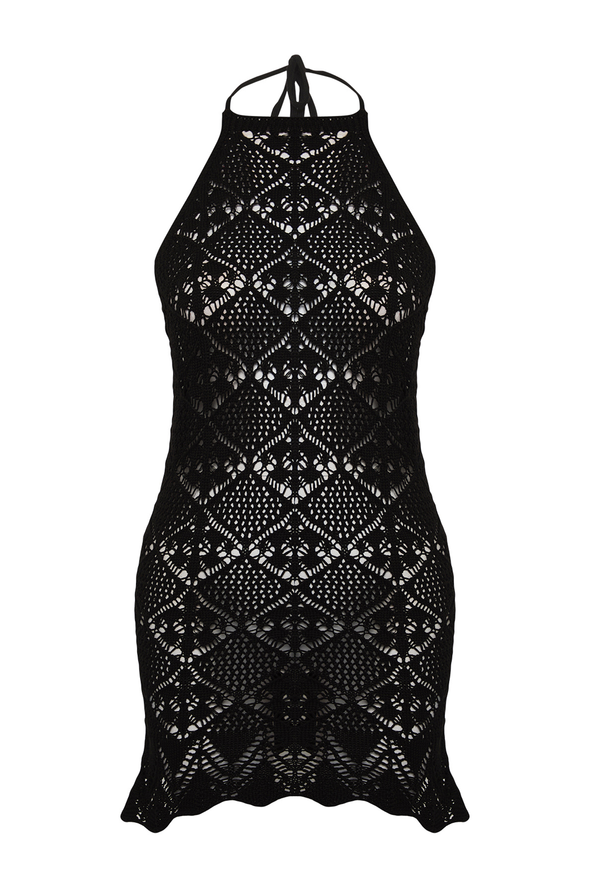 Trendyol Collection-Schwarzes, figurbetontes Mini-Strickkleid mit tiefem Rückenausschnitt und Strandkleid TBESS23EL00240 5