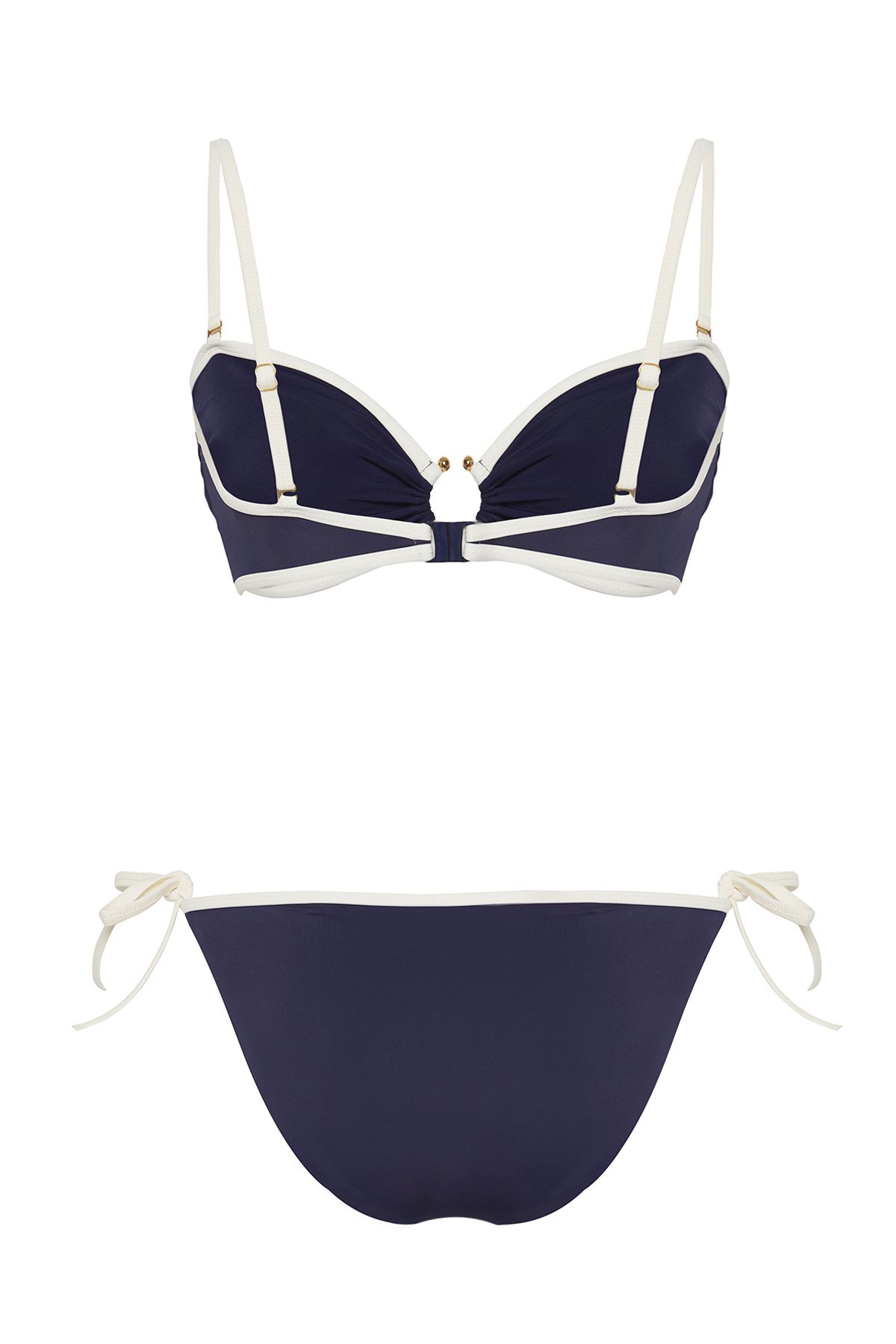 Trendyol Collection-Sötétkék pánt nélküli kontraszt színű normál bikini szett csővezeték-tartozékokkal TBESS25BT00017 6