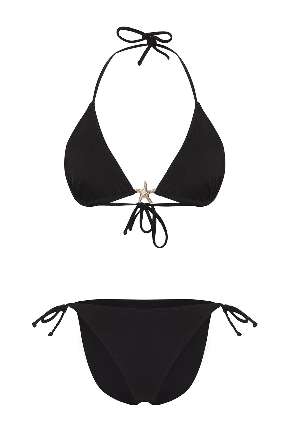 Trendyol Collection-Czarny trójkątny kostium bikini Premium Star Accessory Tbess25Bt00064 5