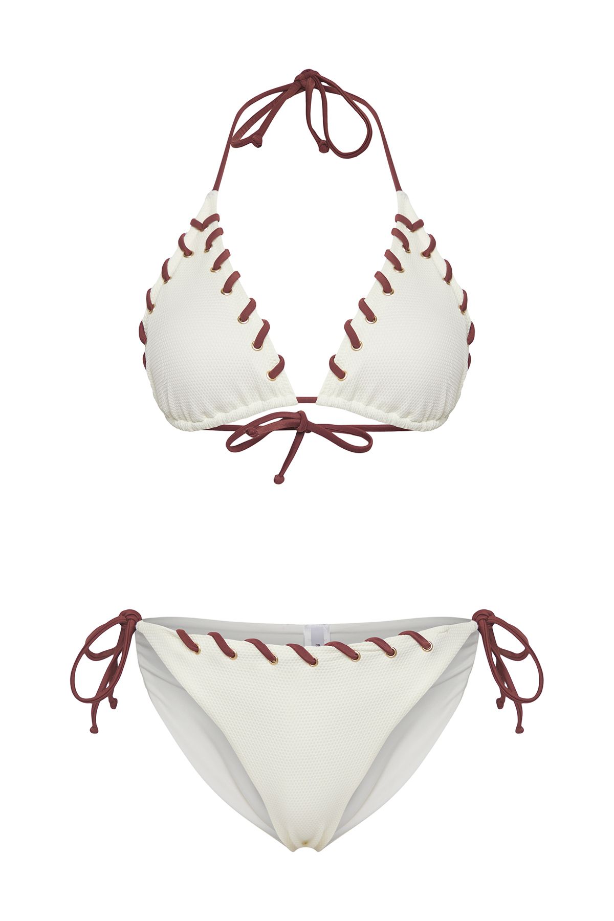Trendyol Collection-Ecru*001 Sada bikin s normálním pasem Plain Triangle 5