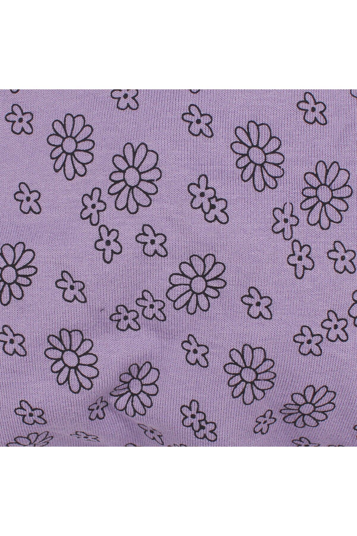 bebegen-Baby Girl Lilac Daisy Patterned Combed Cotton Cap 2