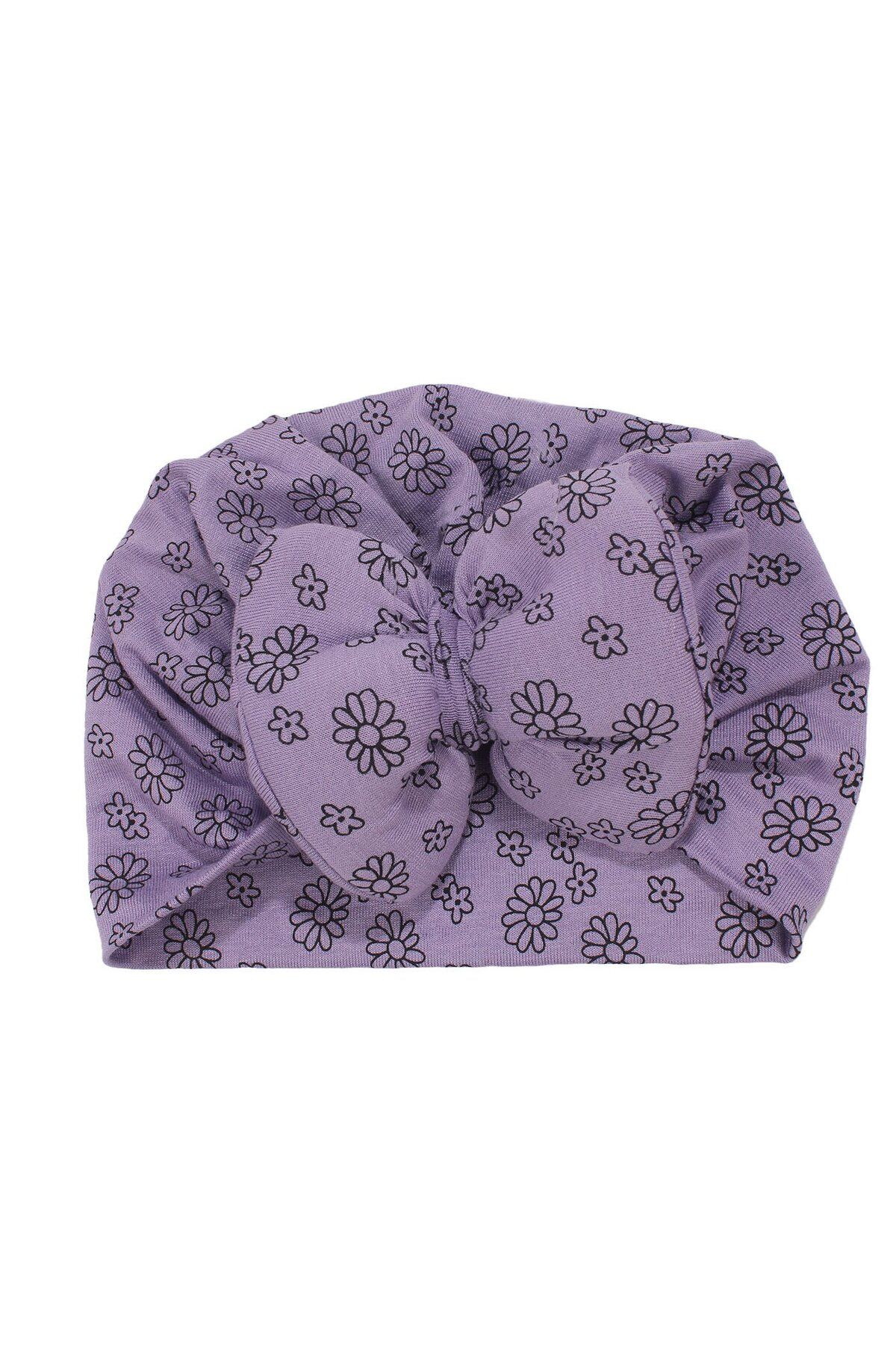 bebegen-Baby Girl Lilac Daisy Patterned Combed Cotton Cap 1