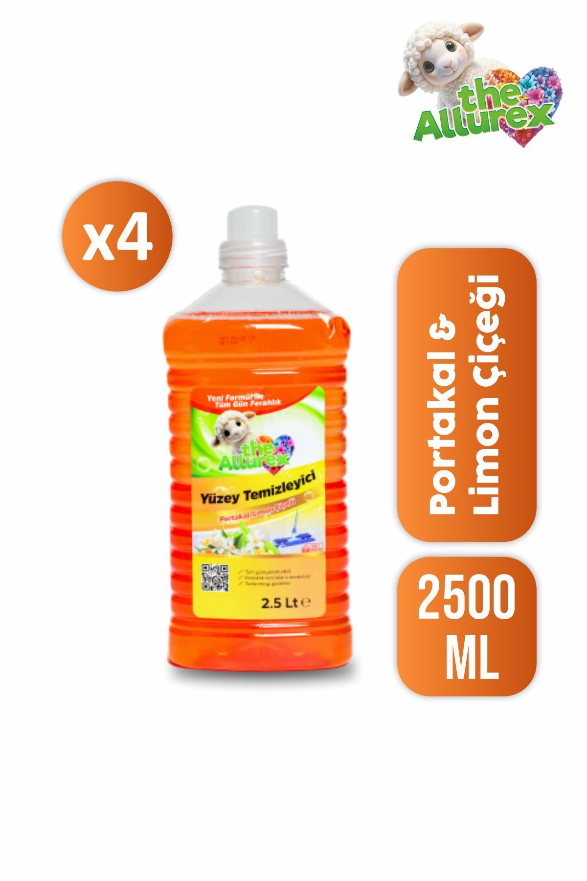 The Allurex GENEL YÜZEY TEMİZLEYİCİ 4 ADET 2,5 LT (PORTAKAL & LİMON ÇİÇEĞİ)