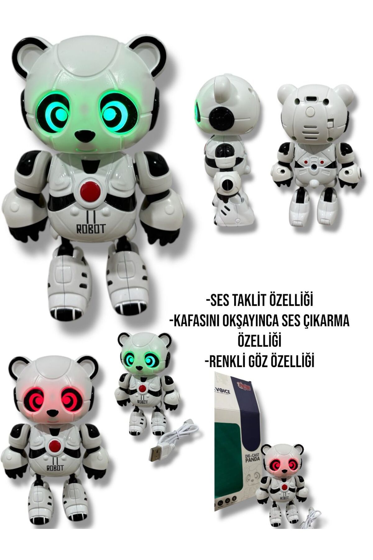 BYCEGU 73338 SESLİ VE MÜZİKLİ IŞIKLI GÖZLERİYLE İNTERAKTIF USB ŞARJLI OYUNCAK ROBOT SEVİMLİ PANDA