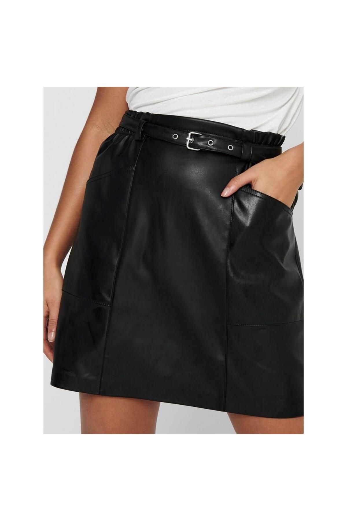 Only-Women's Belt Detailed Mini Skirt 65515229099 Black 6