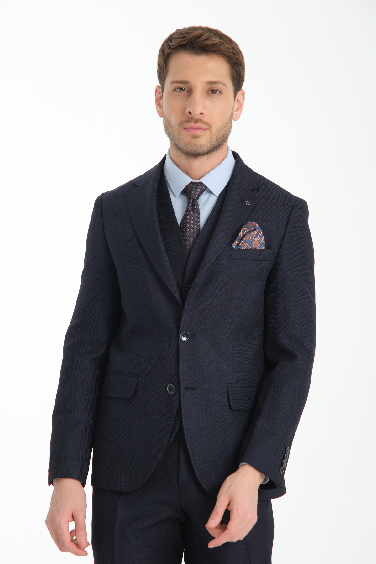 Frappoli  Slim Fit Kalın Düz Mono Yaka Çift Yırtmaçlı Astarlı Takim Elbise - Görsel 5