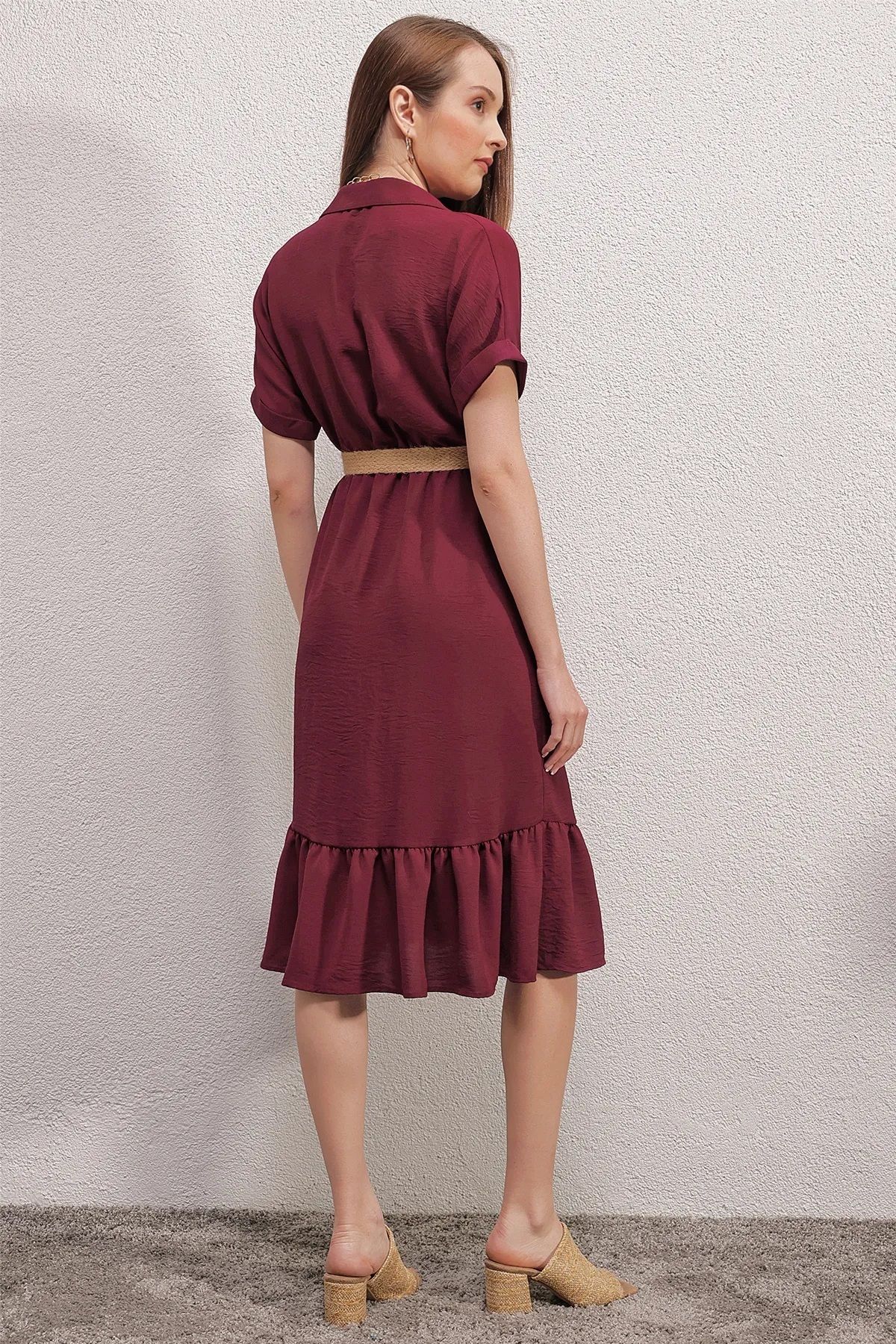 Bigdart-2292 Belted Dress - Claret Red 6