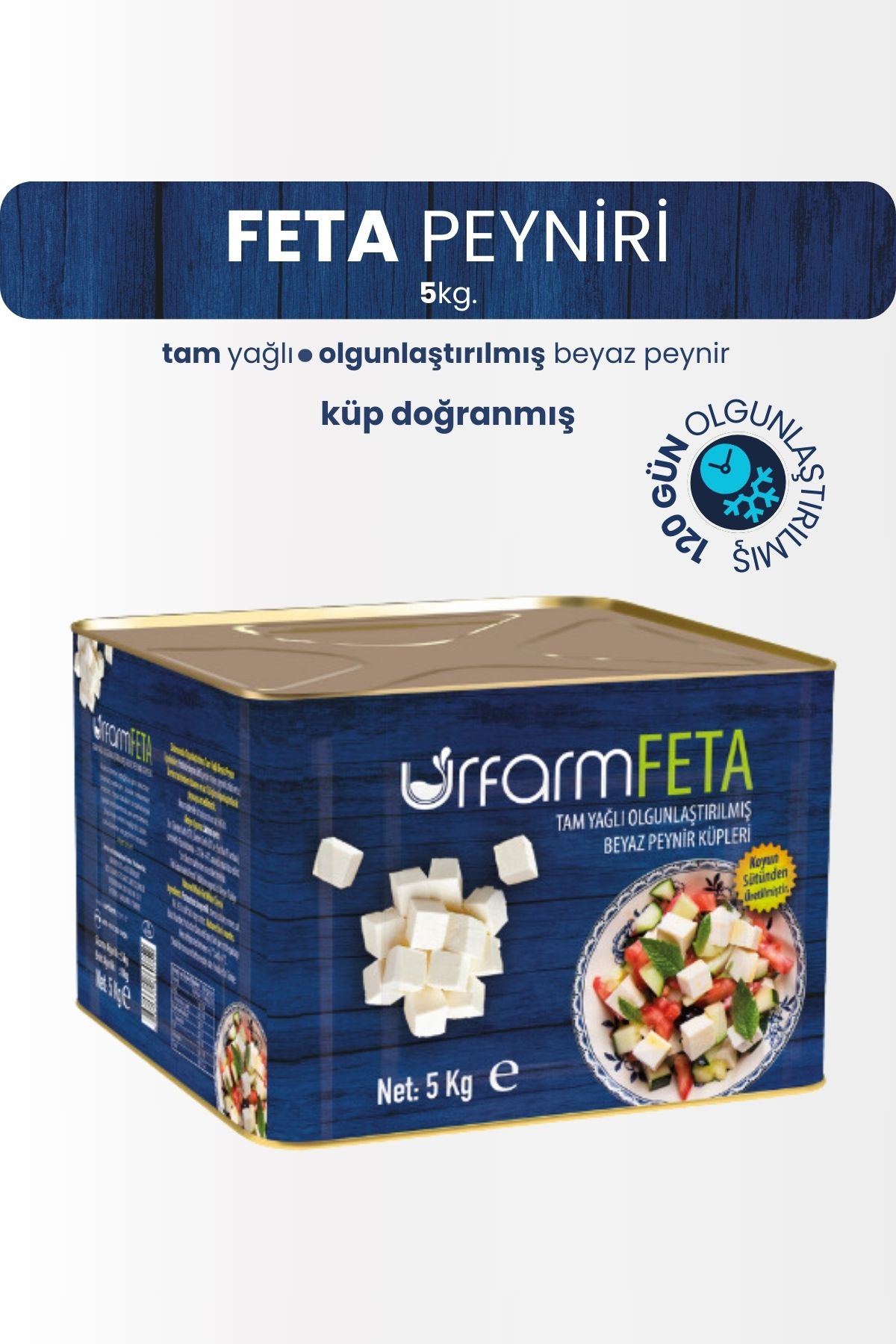 URFARM Feta Peyniri 5 Kg. Küp Doğranmış | Tam Yağlı Beyaz Peynir (feta cheese)