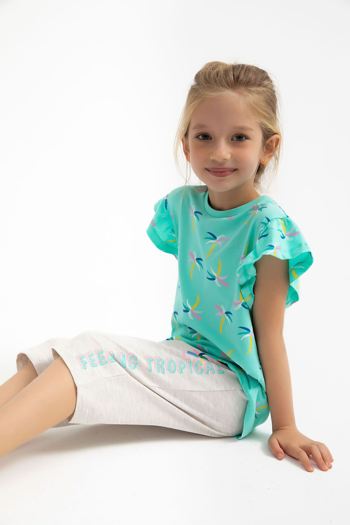 Rolypoly-Tropical Water Green Girl's Capri Suit 4