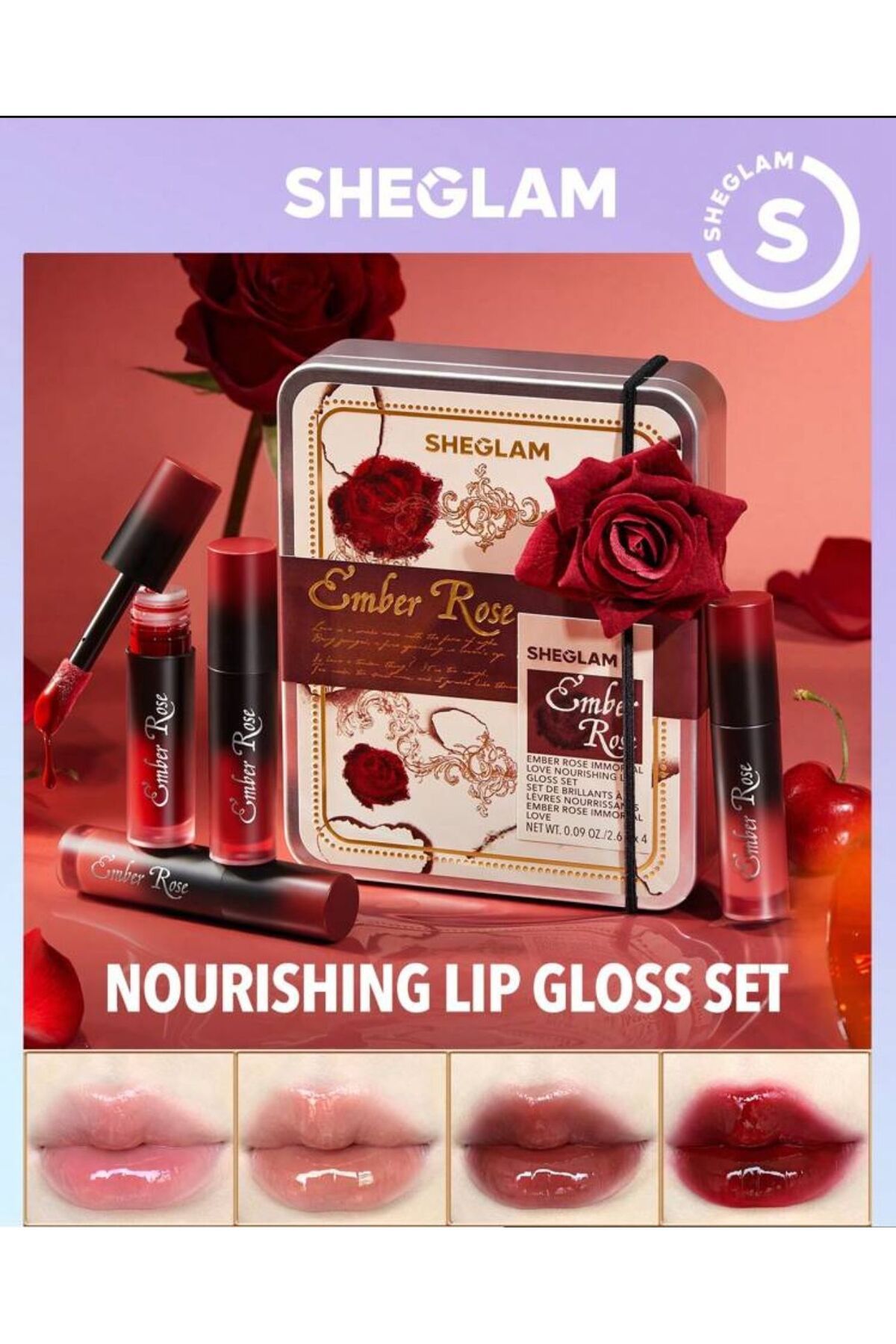 SHEGLAM Ember Rose Immortal Love Nourishing Lip Gloss 4pcs Valentines Gift Set