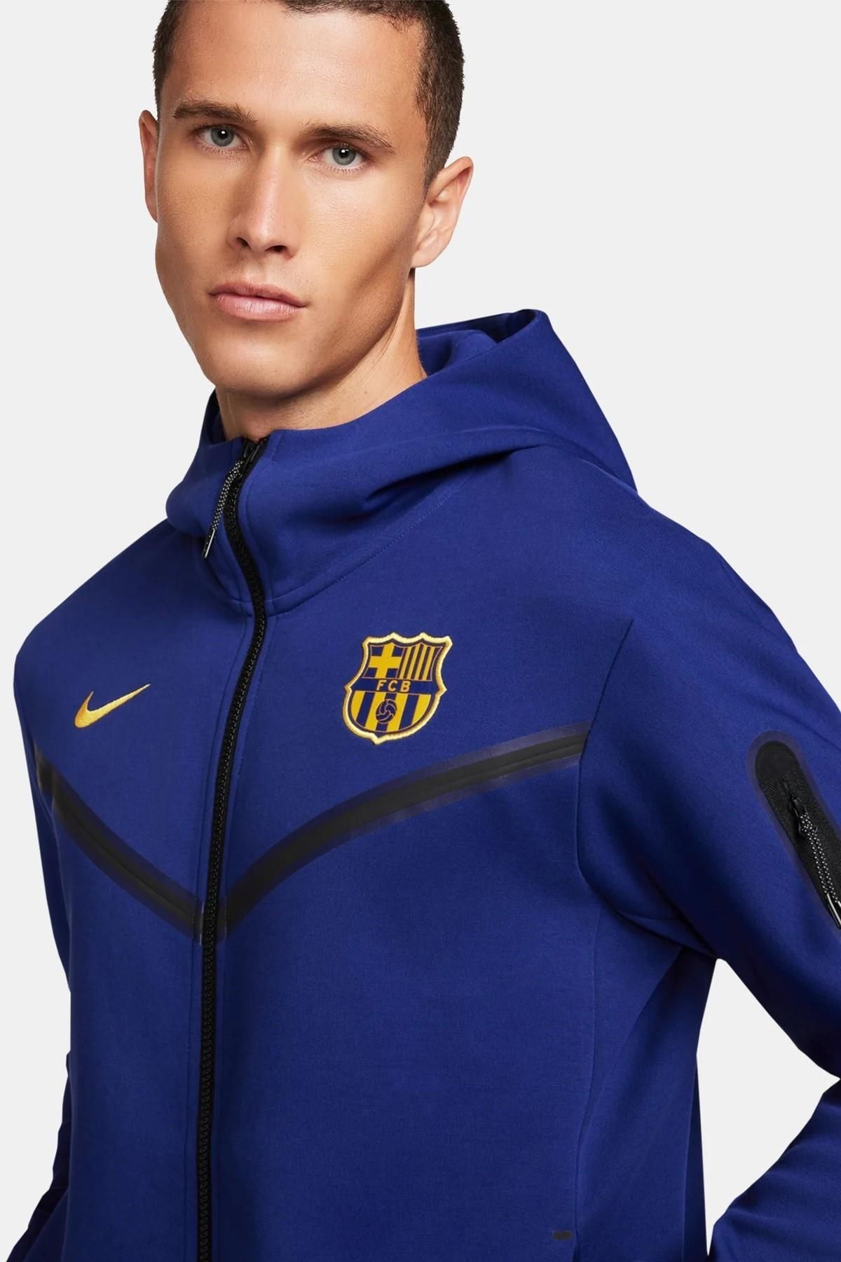 Nike-Fc Barcelona Tech Fleece Men's Hooded Sweatshirt - Navy Blue Fz Wr 3