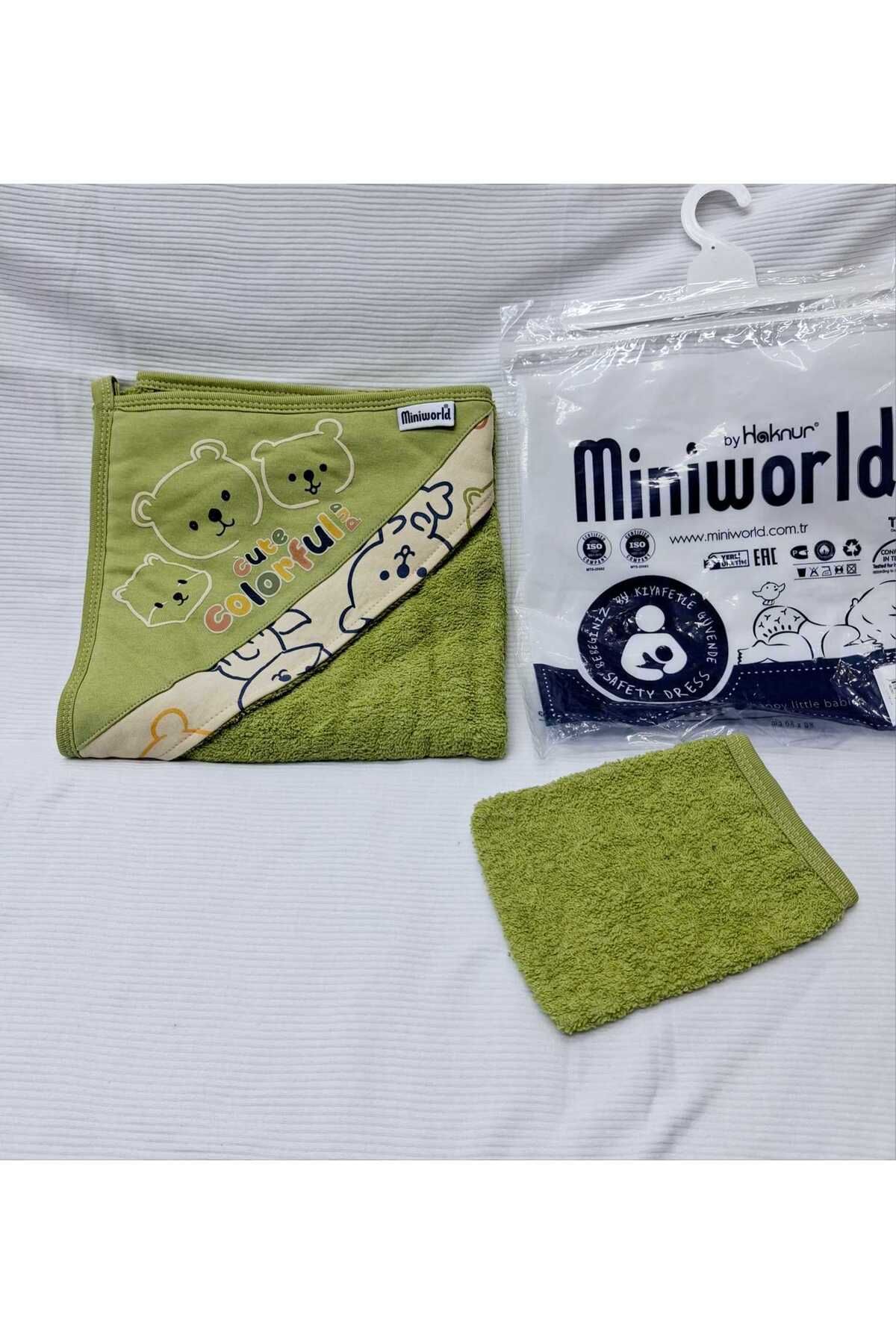 BERKAY Sundan Miniworld Pamuklu Bebek Havlusu Ve Kesesi 80x80cm