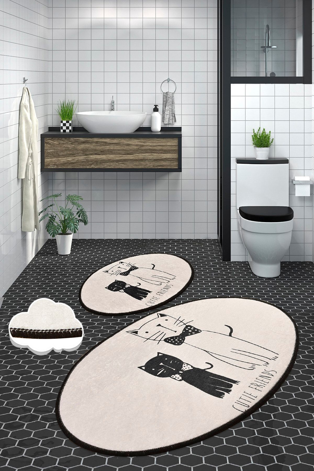 Iromica Home Lıttle Cats Djt 2'li Set Banyo Halısı Paspas, Klozet Takımı