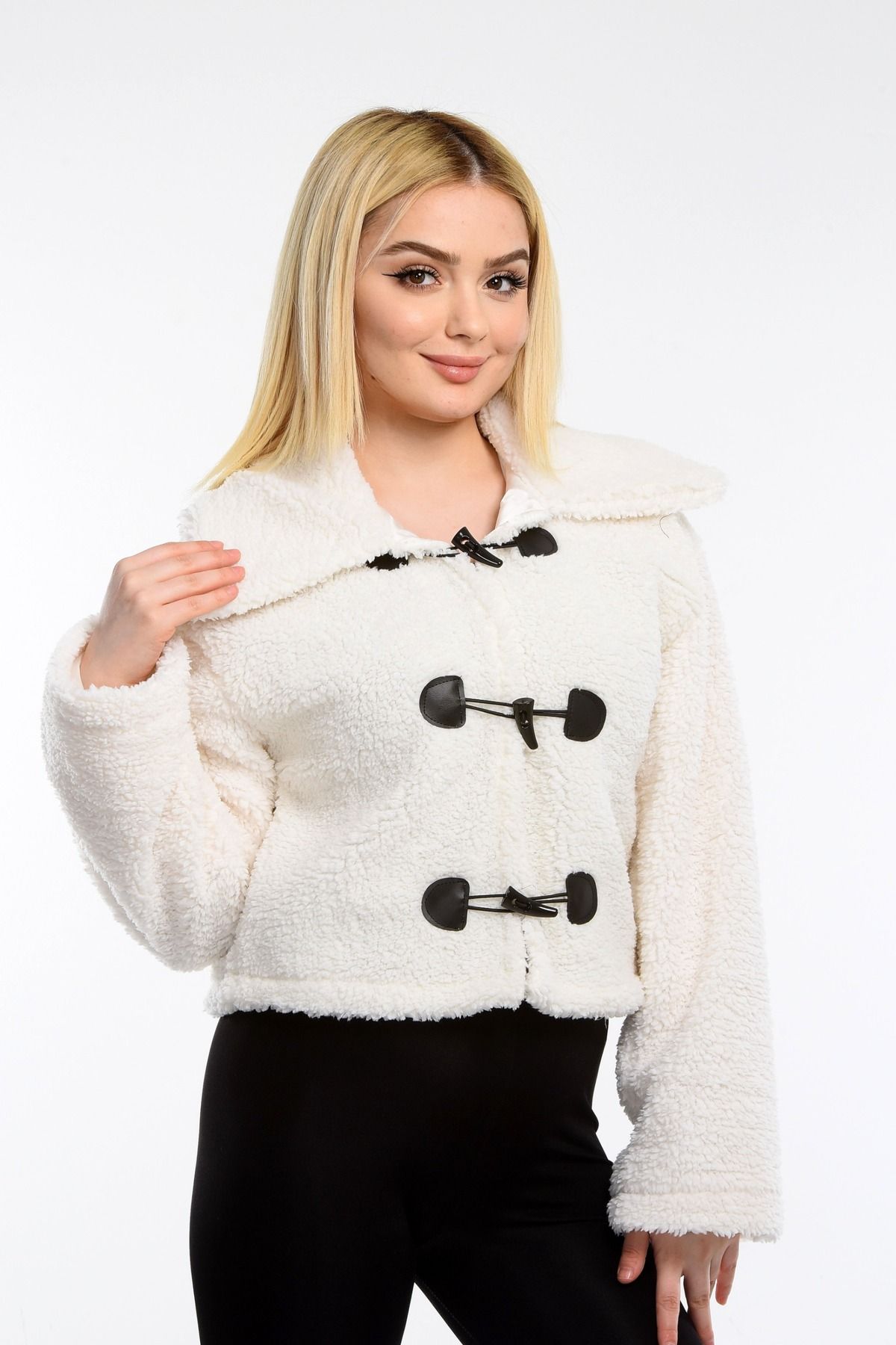 NEWC-Short Plush Jacket with Button Front 1