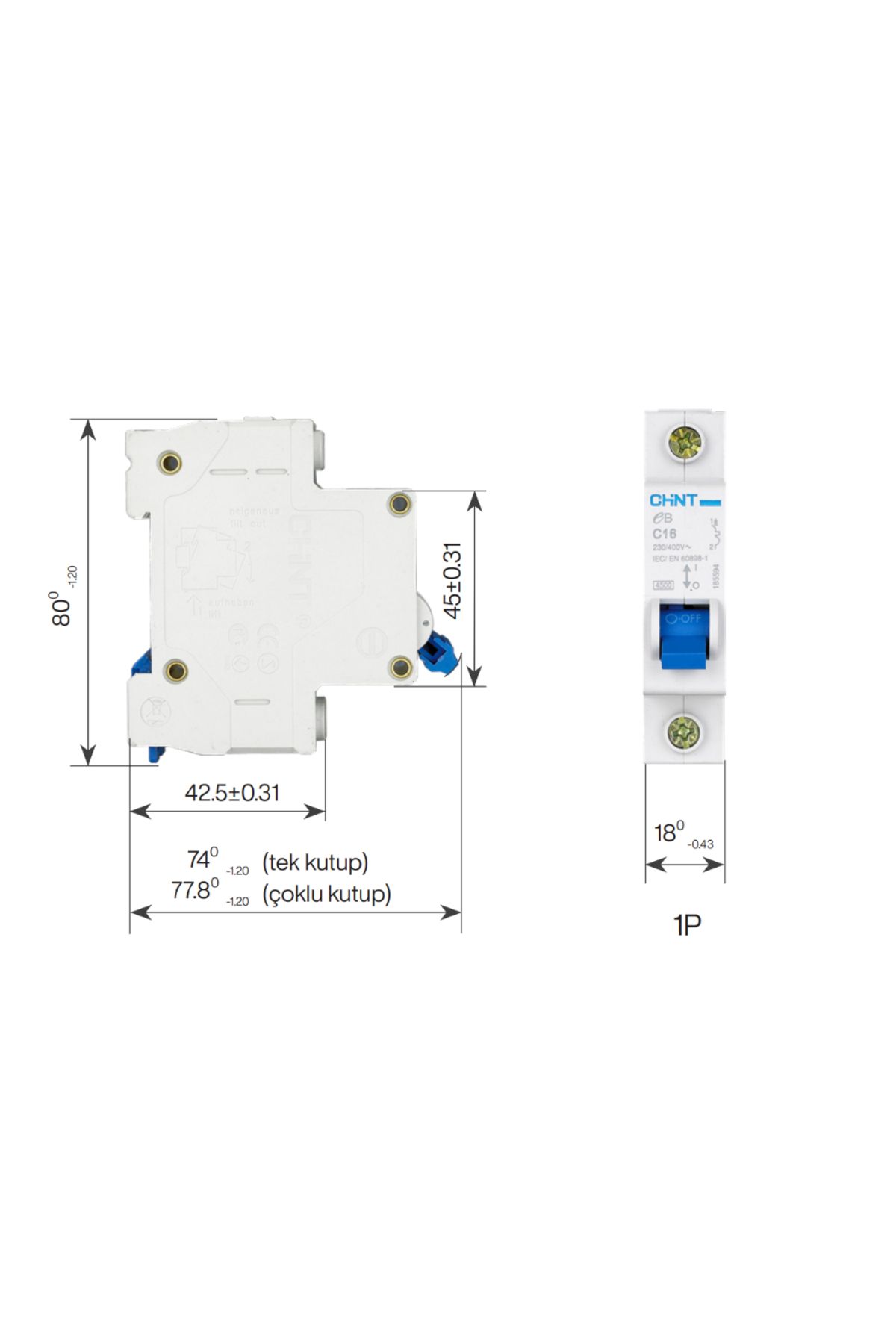 CHİNT ELECTRİC-Chint Eb Series 1X25A Type C Automatic Fuse 4.5Ka 186420 2