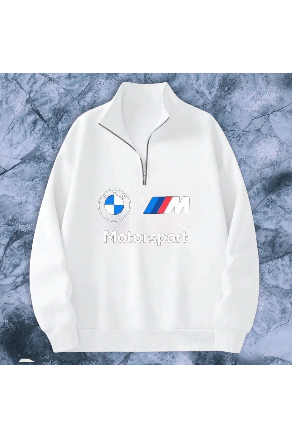 NEW TRENDY COLLECTİON Dik Yaka Yarım Fermuarlı İçi Polarlı Mevsimlik Bmwmotorsport Büyük  Baskılı