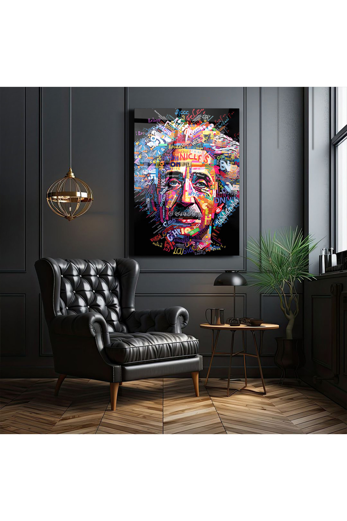 3D Kolaj Portre Albert Einstein  Cam Tablo - Ev Ve Ofis Duvar Dekoru - Bilim İnsanı - Zeka