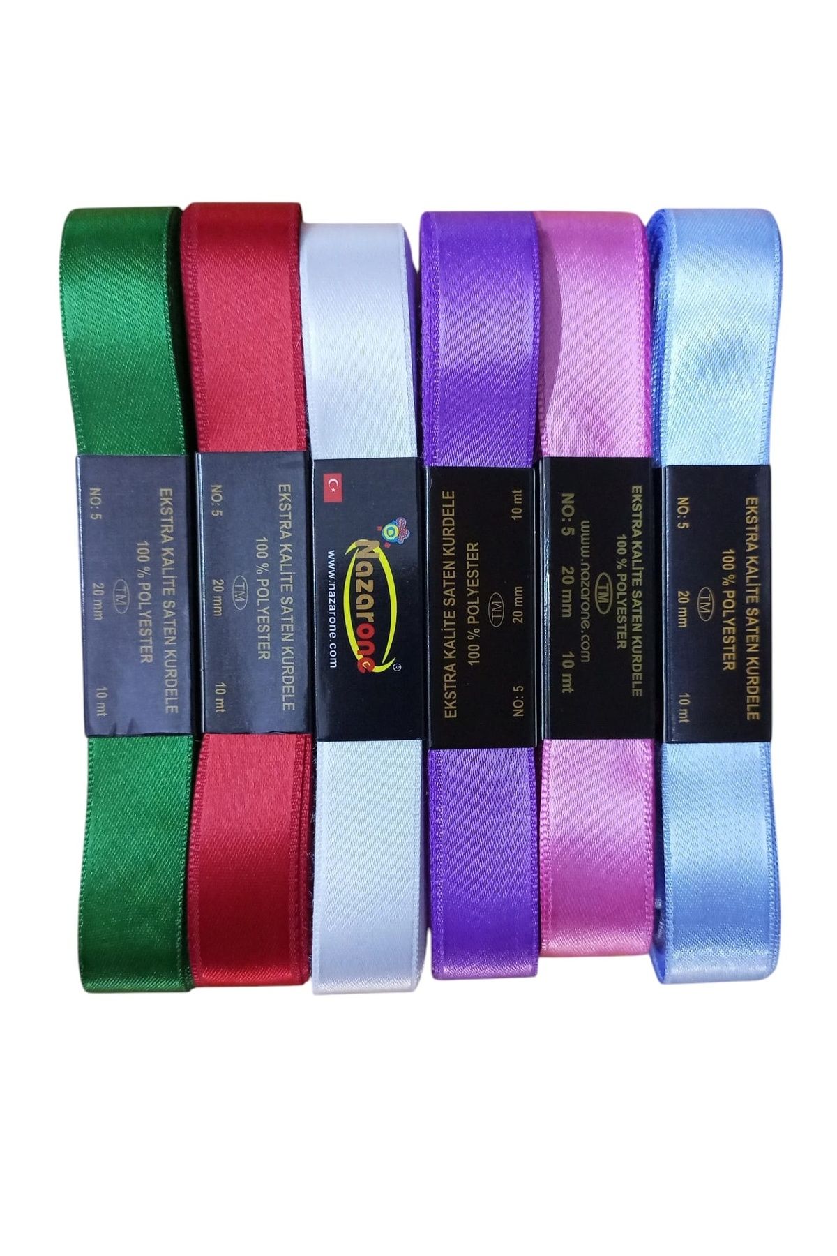 Kezban Tekstil 6 Li Pk Mixt Culoare 2cm 10 Mt Satin Ribbon - One Size