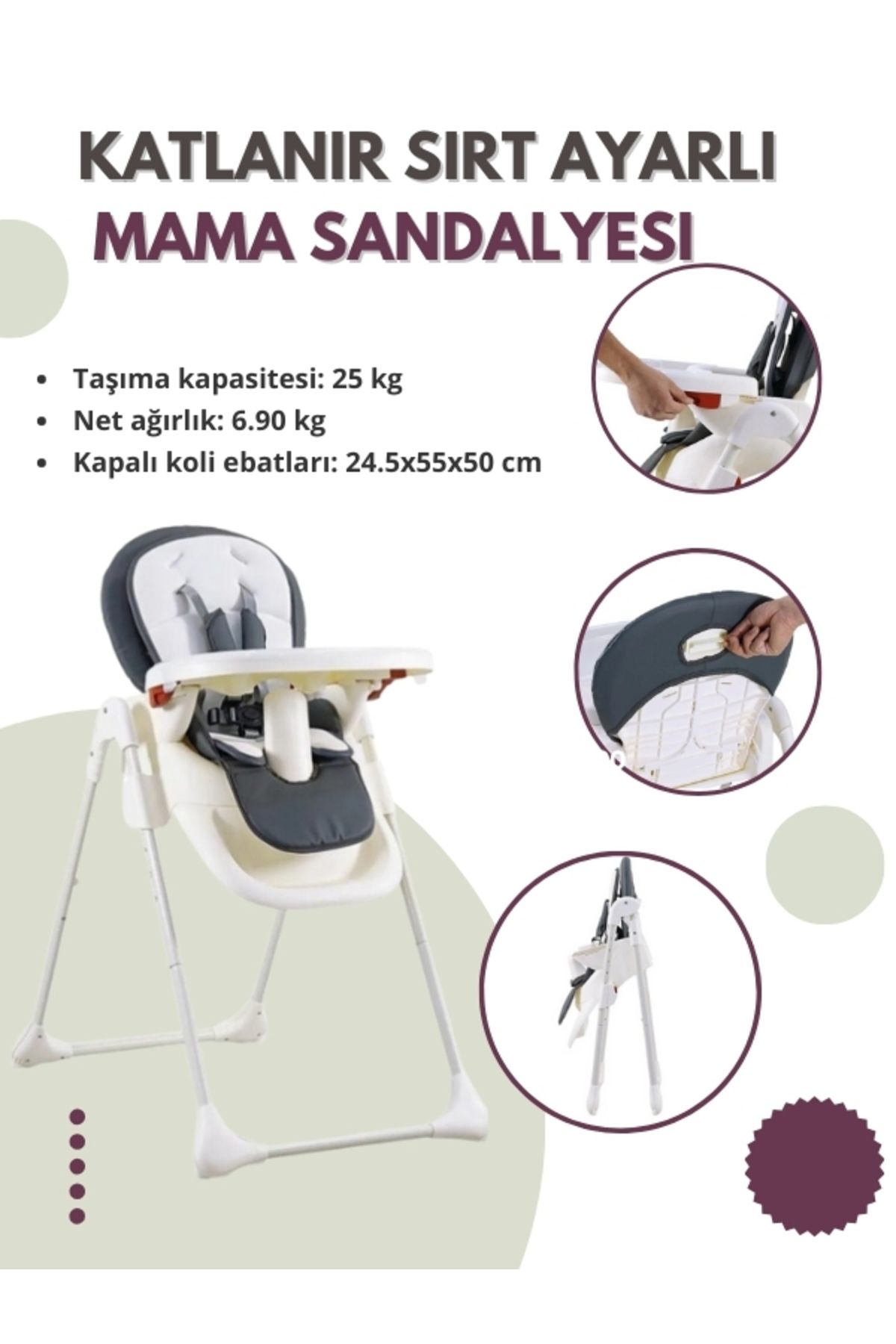 moda bebekler Sırt Ayarlı Katlanır Boy ayarlı Mama Sandalyesi