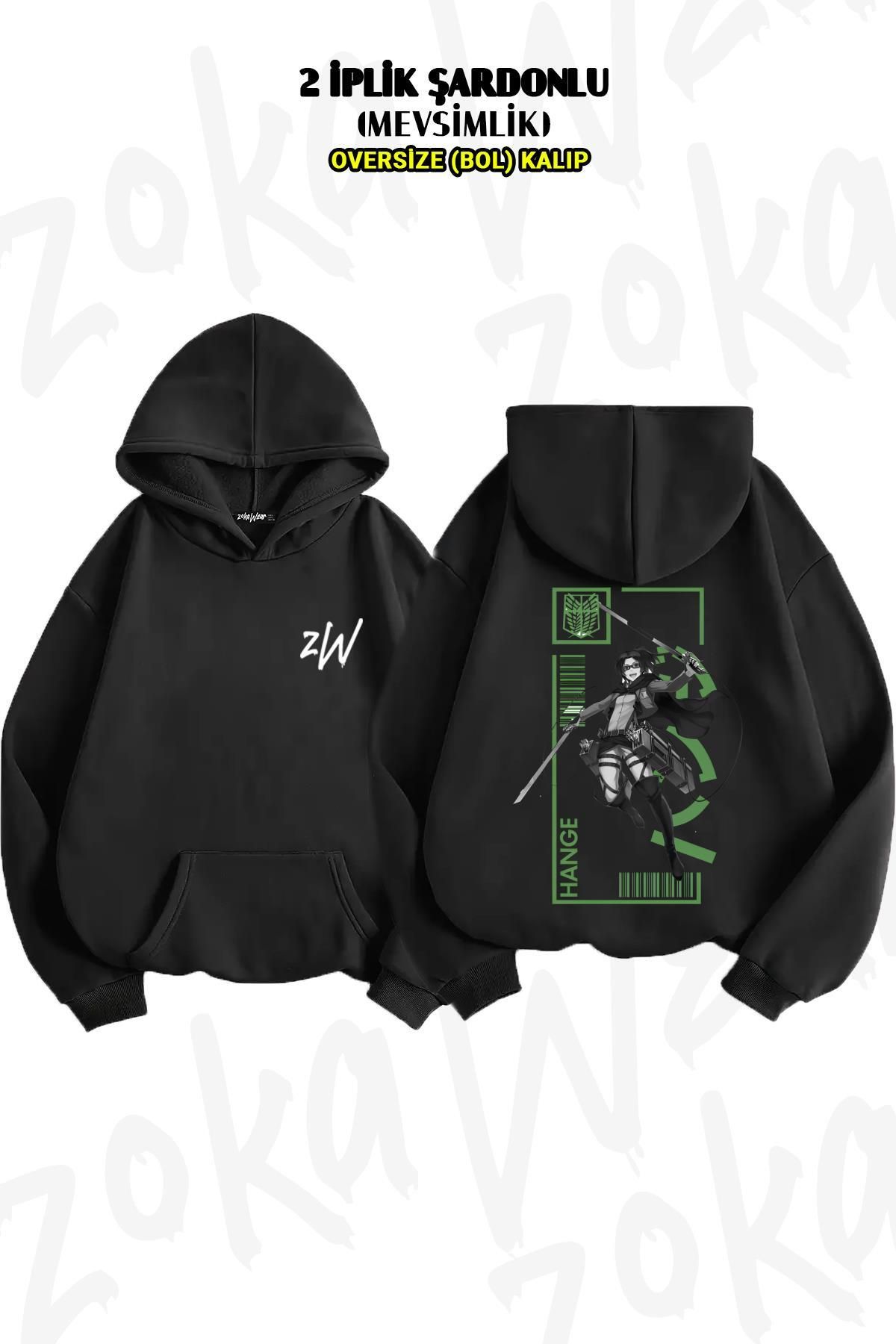 ZOKAWEAR Hanorac Cu Glugă Oversize Attack On Titan Hange Zoe Anime Cu Imprimeu Pe Spate (2 Fire) Unisex - L/XL