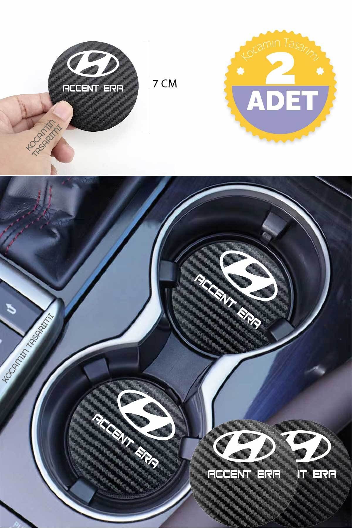 Kocamın Tasarımı Hyundai Accent Era Siyah Karbon Araç Bardak Altlığı Hyundai Logolu Accent Era Özel Üretim 2 Adet 7 c