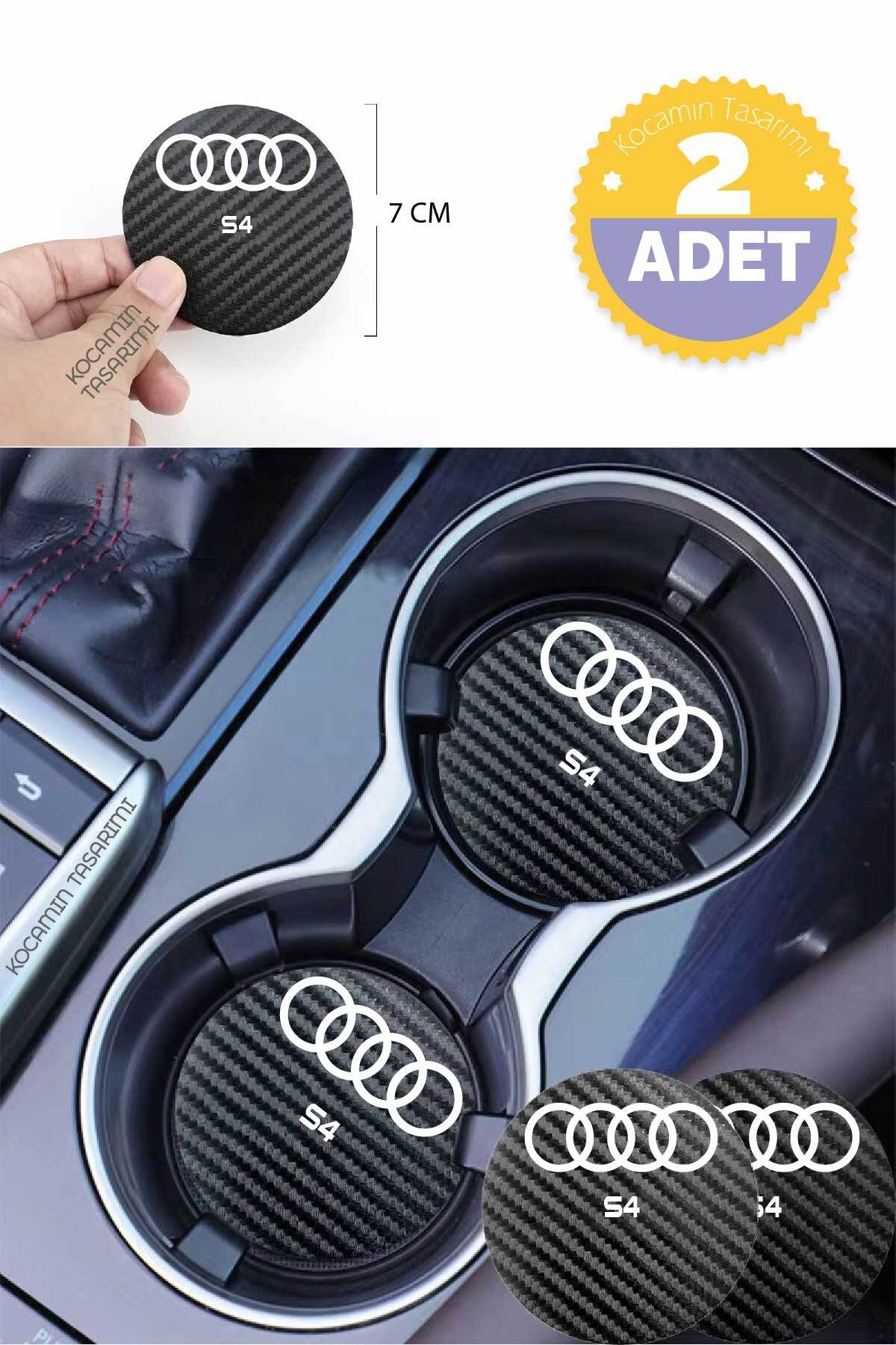 Kocamın Tasarımı Audi S4 Otomobil İçin Siyah Karbon Bardak Altlığı Audi S4 İçin Dayanıklı ve Şık 7 cm Tasarım 2 Adet