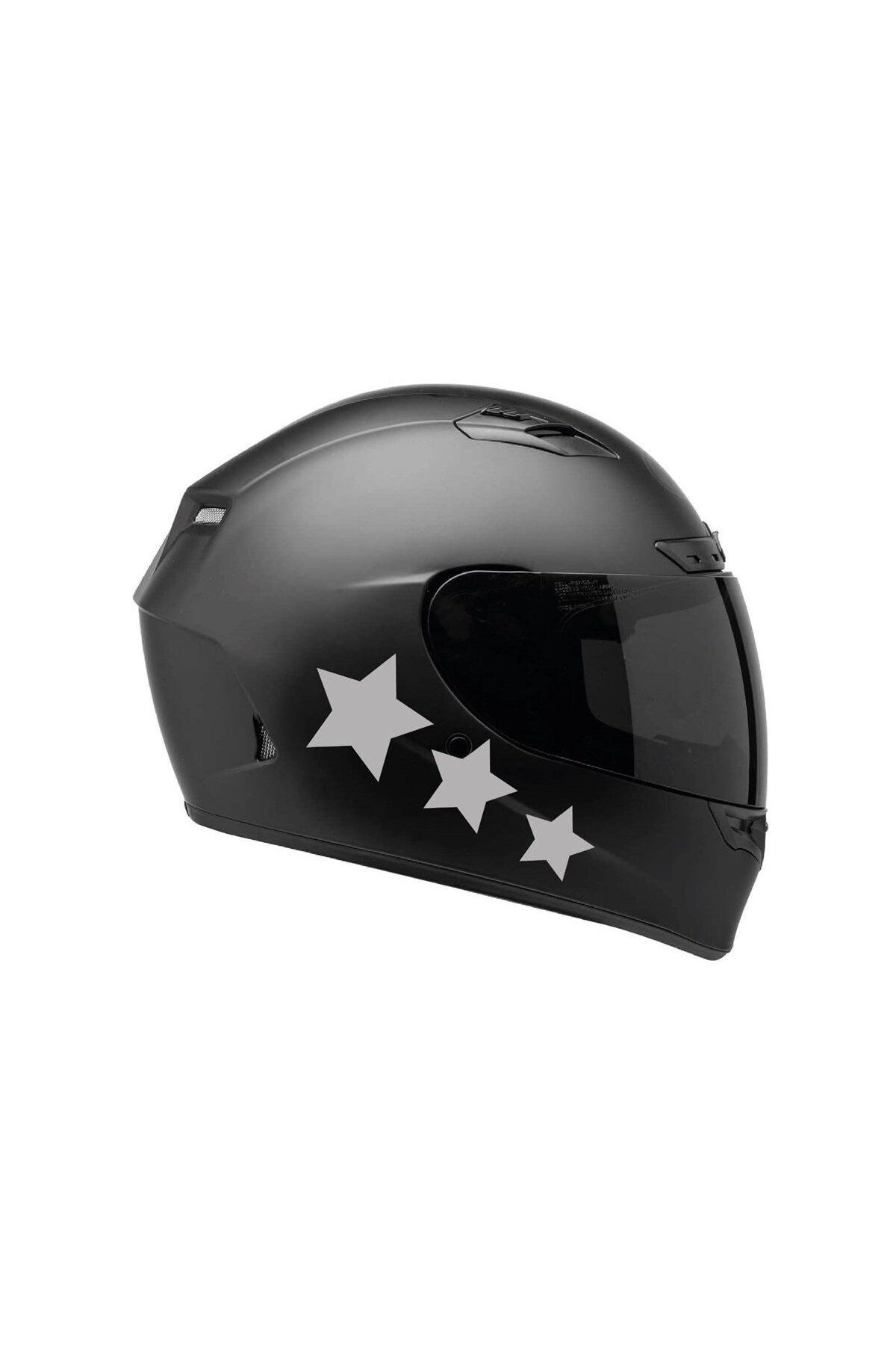 MLH STORE Tek Renk Üçlü yıldız (Triple Star Helmet Stickers) Kask Sticker Etiket Modeli 2