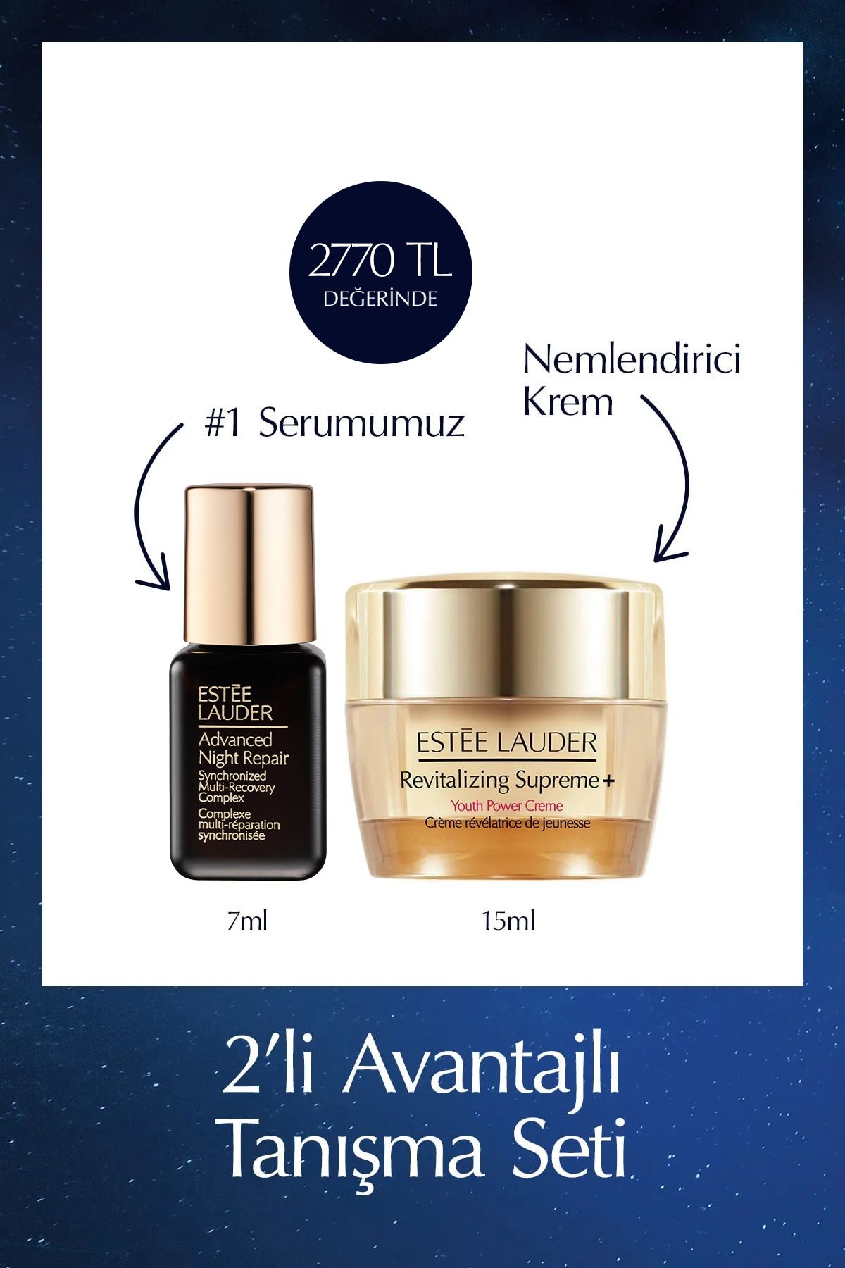 Estee Lauder Seyahat Boy Cilt Bakım Seti - Advanced Night Repair Serum 7ml Revitalizing Supreme Krem 15ml