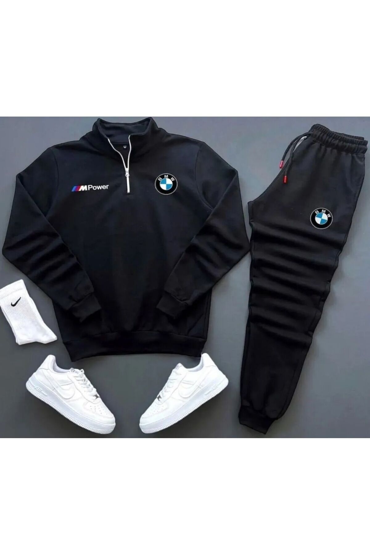 TEXTURA Unisex BMW Baskılı Yarım Fermuarlı Sweatshirt-Eşofman Altı Set