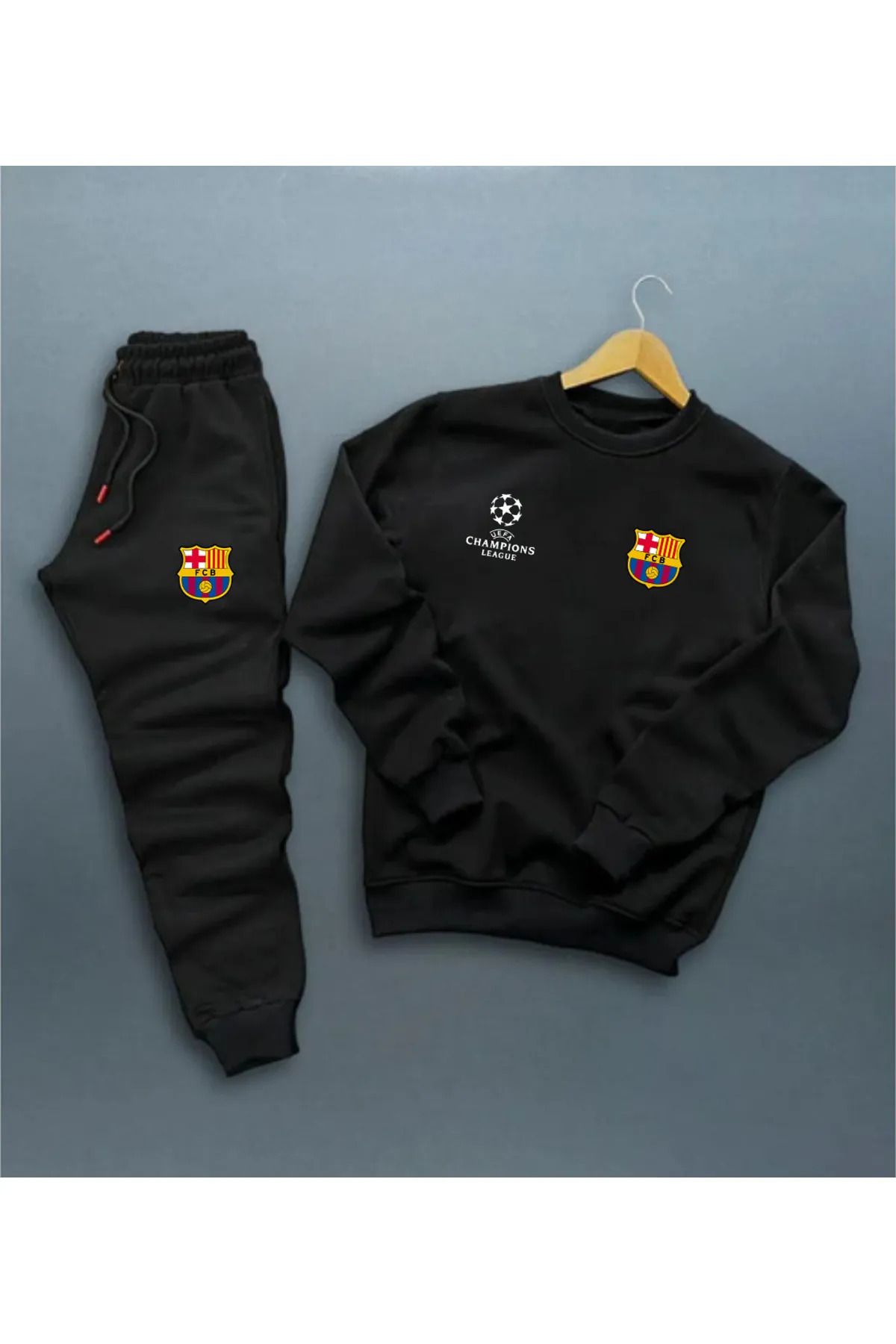 TEXTURA Yeni Sezon Barcelona Şampiyonlar Ligi Özel Tasarım Yuvarlak Yaka Sweatshirt-Eşofman Altı Kombini