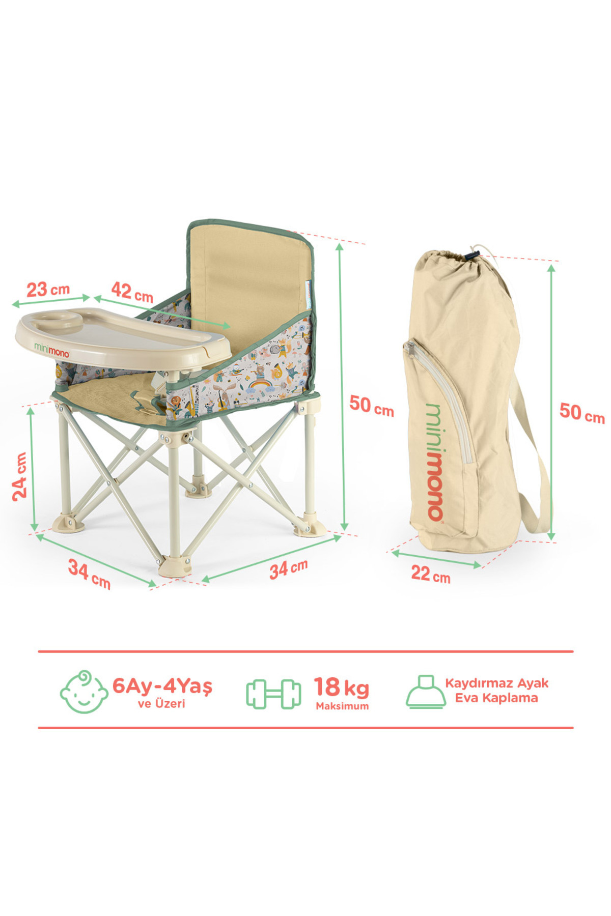 Minimono Plus 0-4 Yaş Portatif Katlanır Yükseltici Mama Sandalyesi Bebek Çocuk Kamp Sandalyesi fotoğrafı 2 (önizleme)