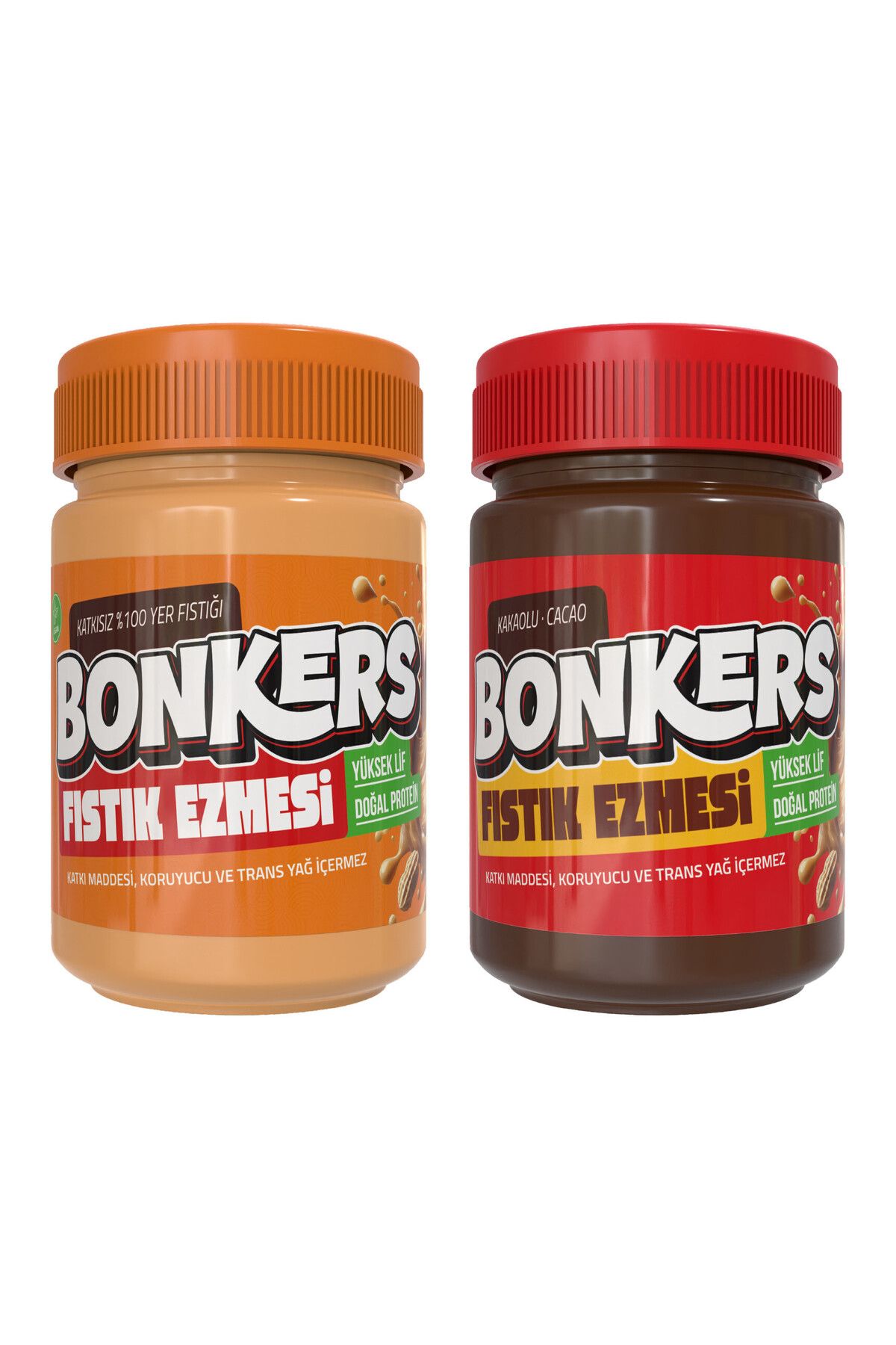 Bonkers Sade Fıstık Ezmesi 315 gr + Kakaolu Fıstık Ezmesi 315 gr