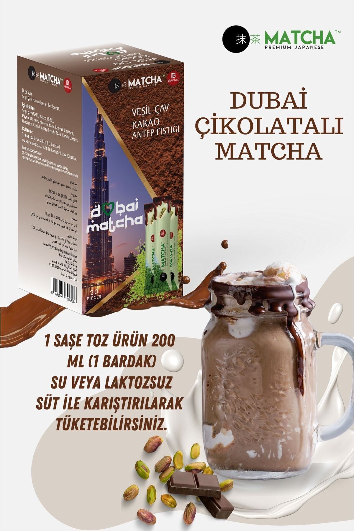 Bilge İlaç Matcha Premium Japanese DUBAİ ÇİKOLATALI MATCHA-2