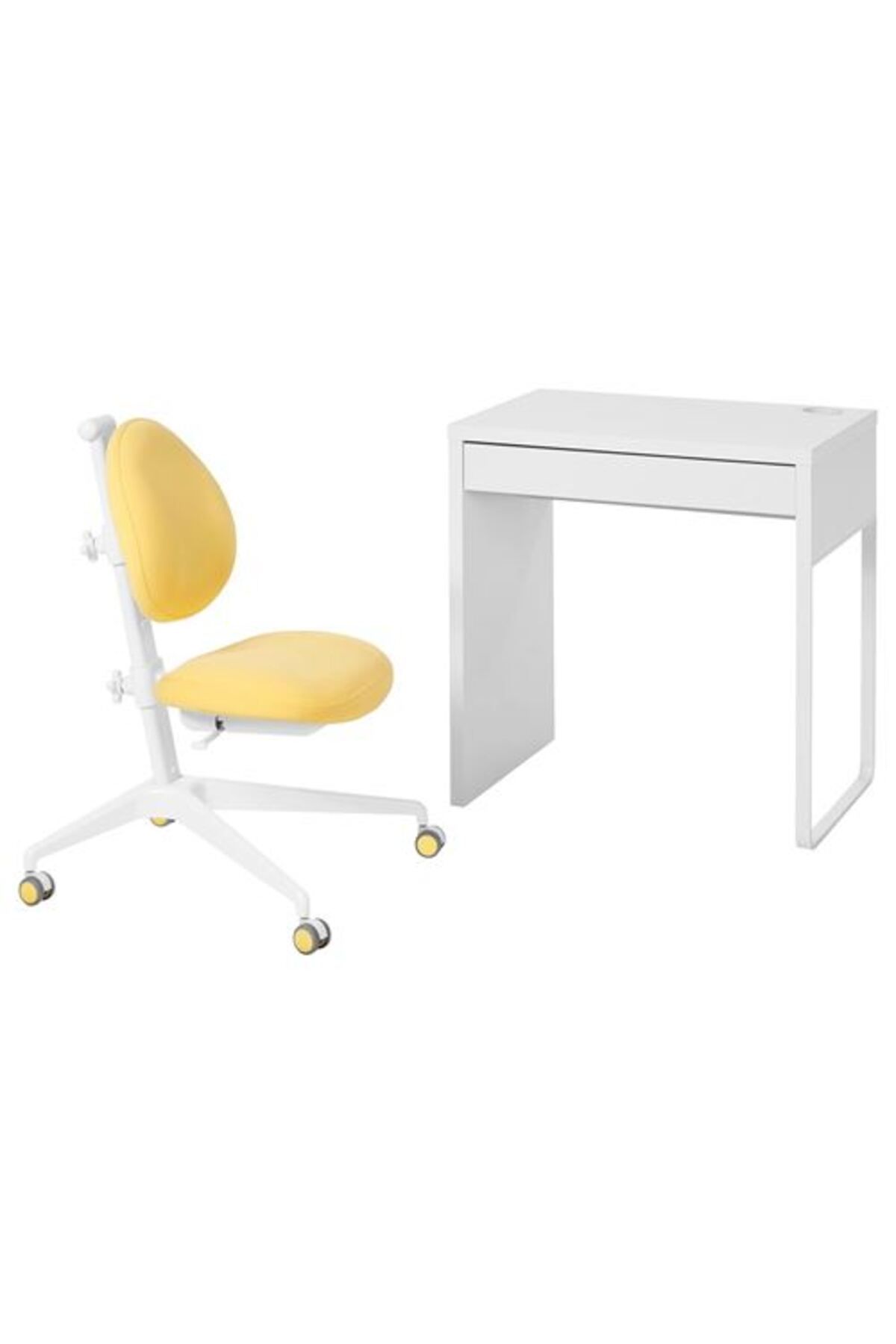 IKEA MICKE, çocuk çalışma masası ve sandalyesi, beyaz-sarı