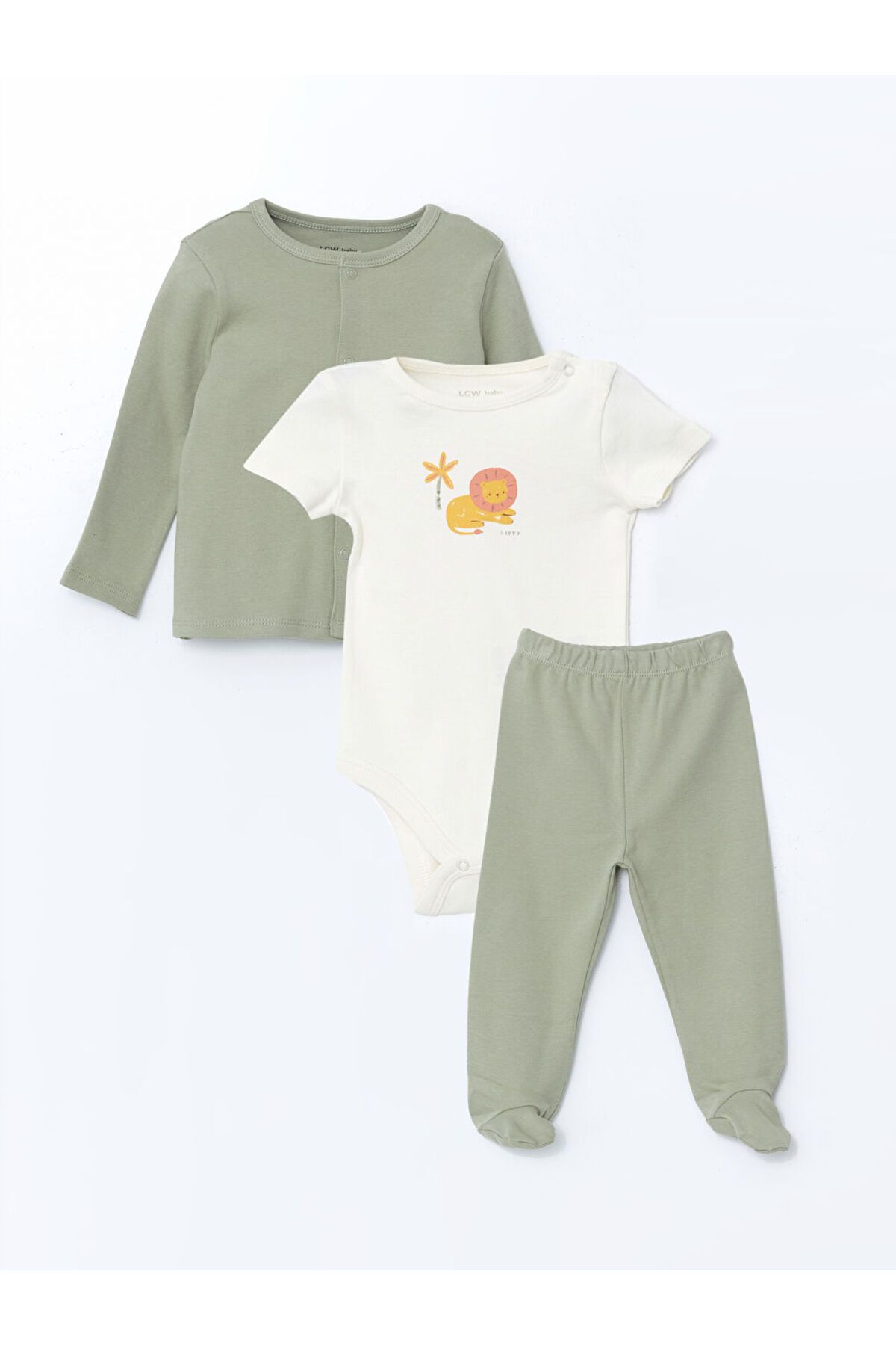 LC Waikiki LCW baby Haki Organik Kumaş Erkek Bebek Hastane Çıkış Seti