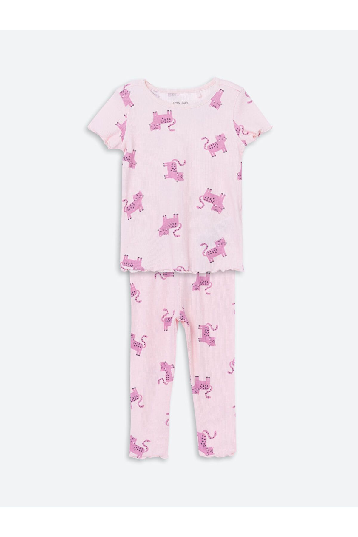 LC Waikiki LCW baby Pembe Bisiklet Yaka Baskılı Kız Bebek Pijama Takım
