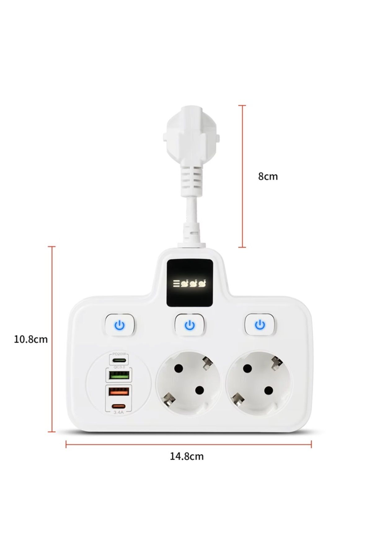 Zoli Akım Korumalı 2 USB ve 2 Type-C Portlu Hızlı Şarj Cihazı Özellikli Duvar Tipi 2Li Priz