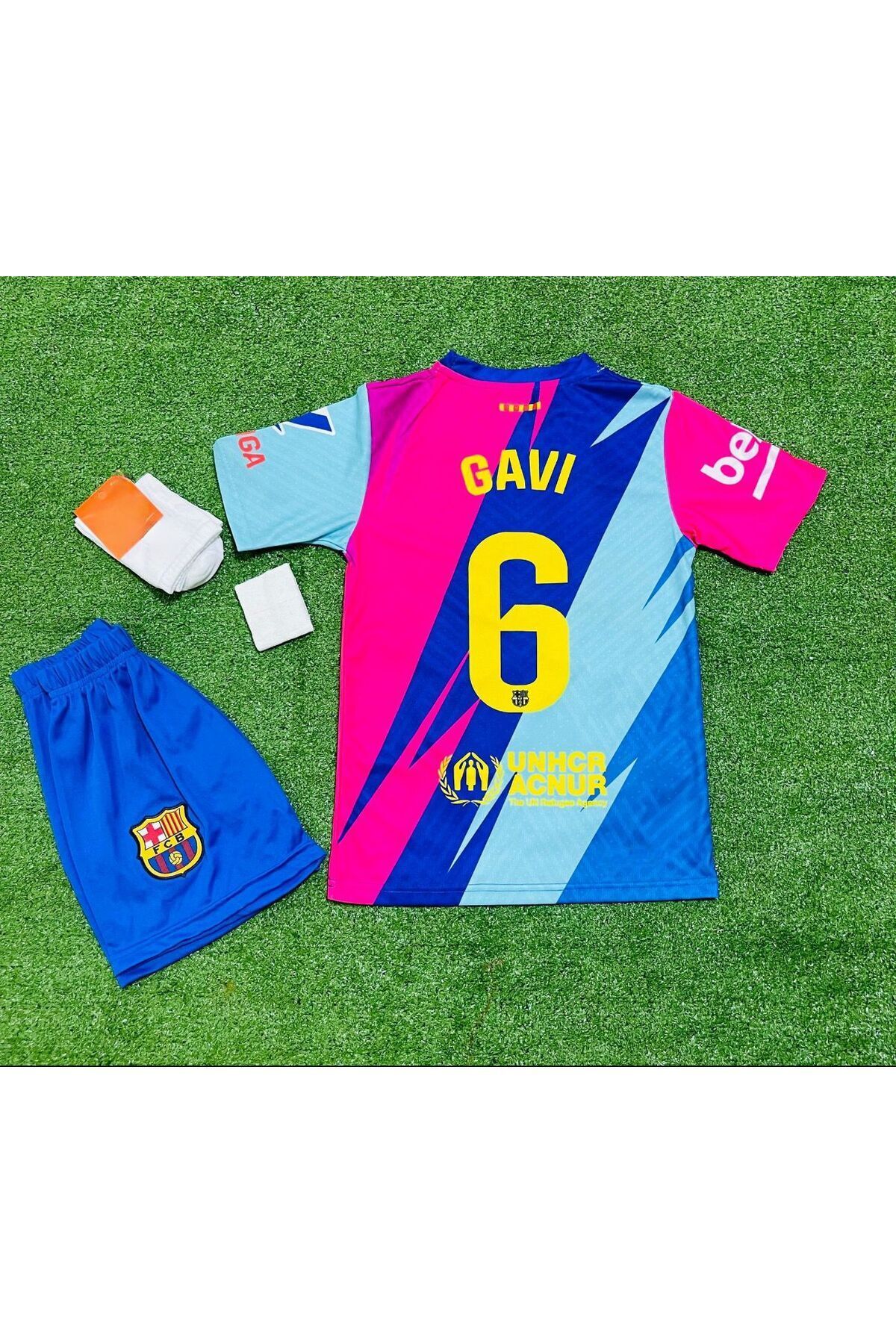 Lion Spor Gavi Barcelona Çocuk Futbol Forması 6 Hava Alabilen Polyester Kumaş Halısaha Forması