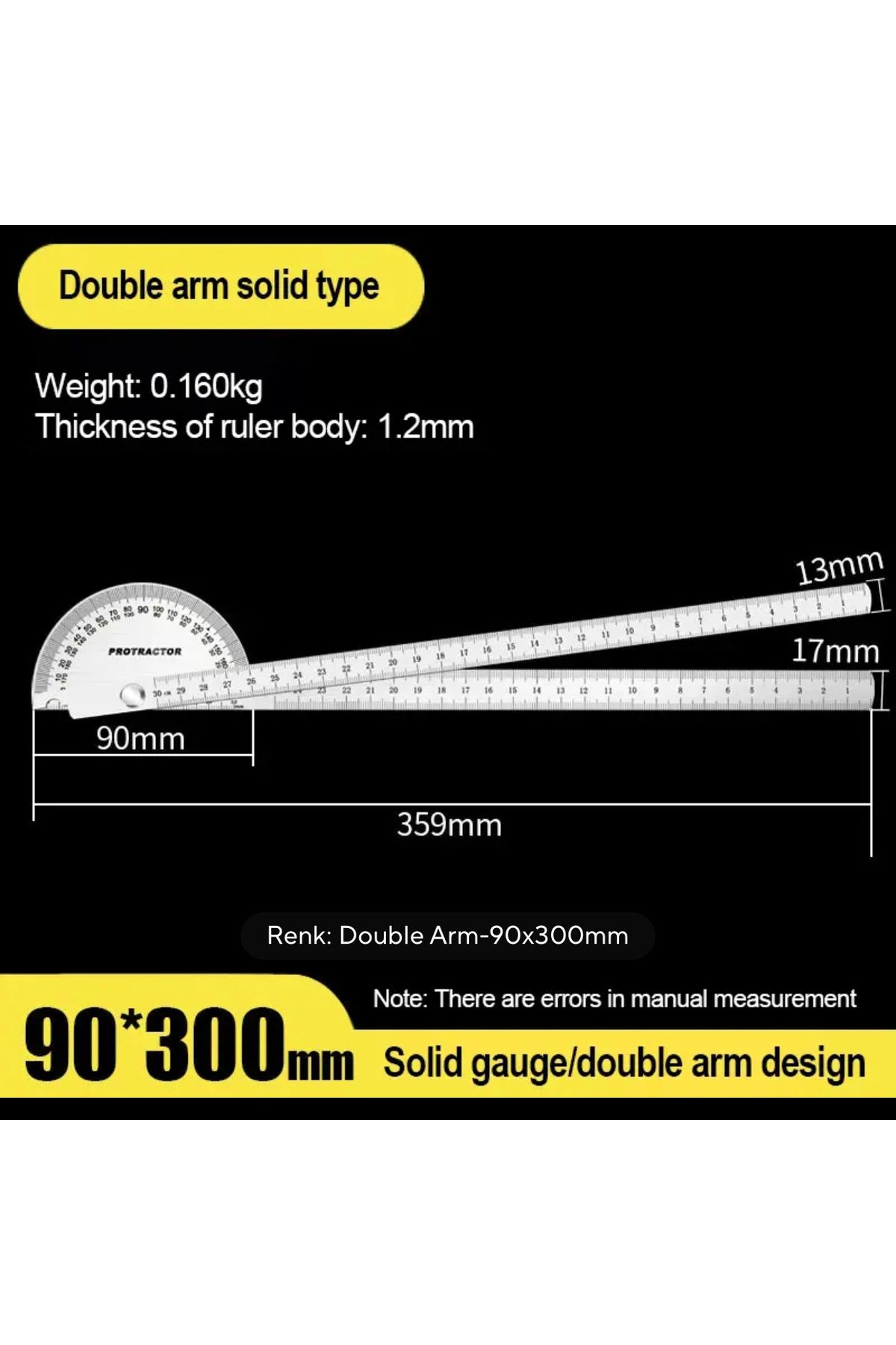 BGA 300mm Açı ölçer iletki cetvel 2 kollu açılır paslanmaz Çelik marangoz mimar cetvel