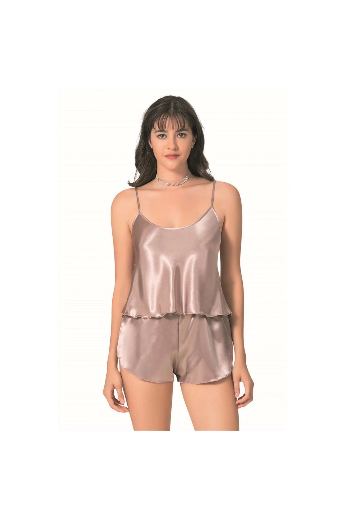 MİRALİVE MİRAXX Vizon Saten Babydoll Şort Takımı