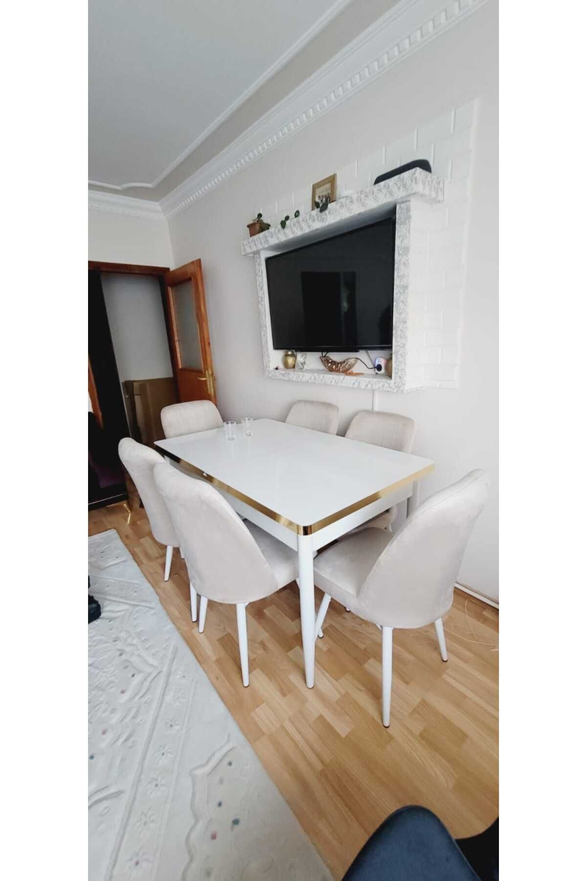 %100 Mdf Açılabilir Masa Sandalye Takımı 6 Kişilik Yemek Masası Takımı Masa Sandalye