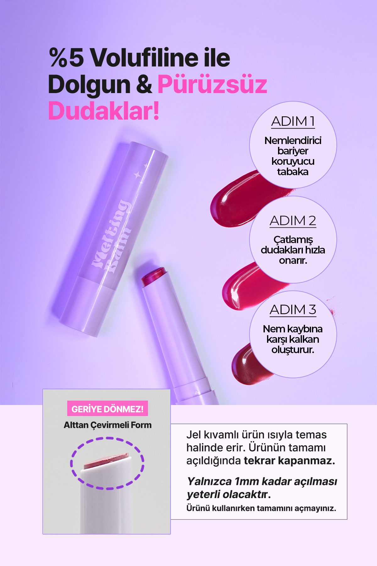 بالم نرم کننده و براق کننده لب Derma Factory حاوی 5% Volufiline - بالم حجم دهنده و مرطوب کننده لب — بژ DERMAGLOWMELT — تصویر 4 از 4