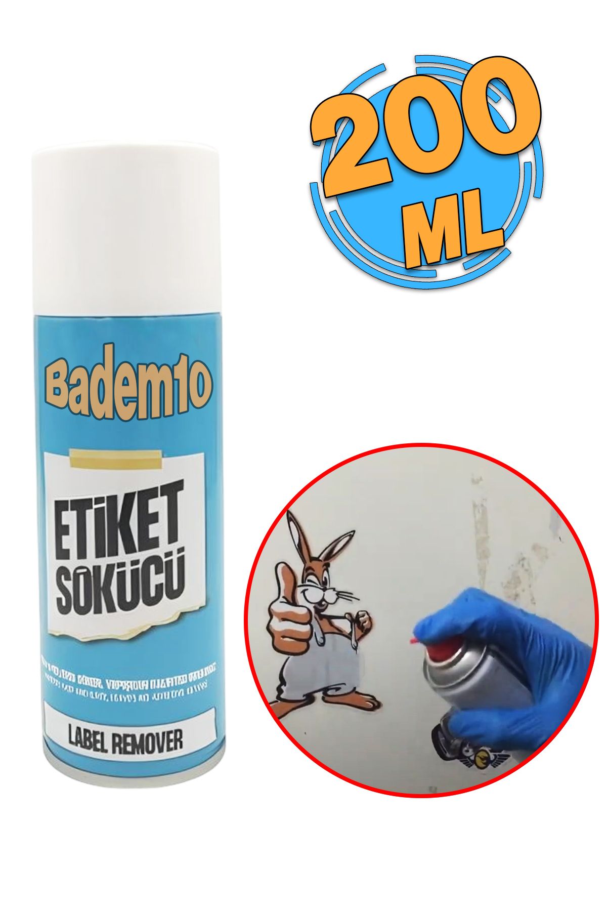 Badem10 Etiket Sökücü Mastik Yapışkan Artığı Sökücü Sprey 200 ml Cam Metal Ahşap Mobilya Zemin Uygulaması