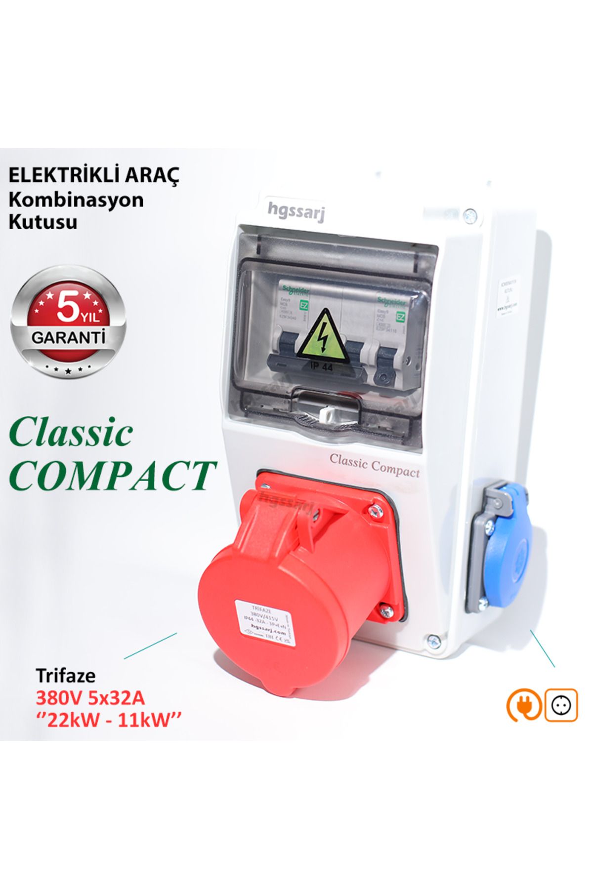 hgsşarj 'Classic COMPACT'' Trifaze Elektrikli Araç Kombinasyon Kutusu 5x32A + 1x16A - 5 Yıl Garanti